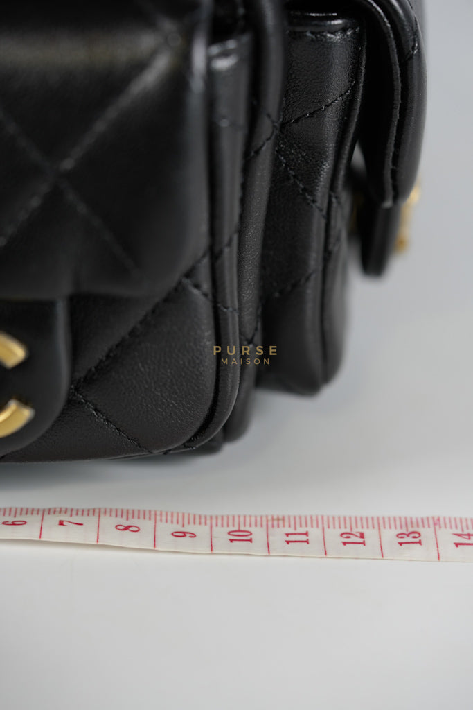 Trendy Pockets Hobo Bag in Black Shiny Lambskin Quilted Aged Gold Hardware (Microchip) | Purse Maison Luxury Bags Shop