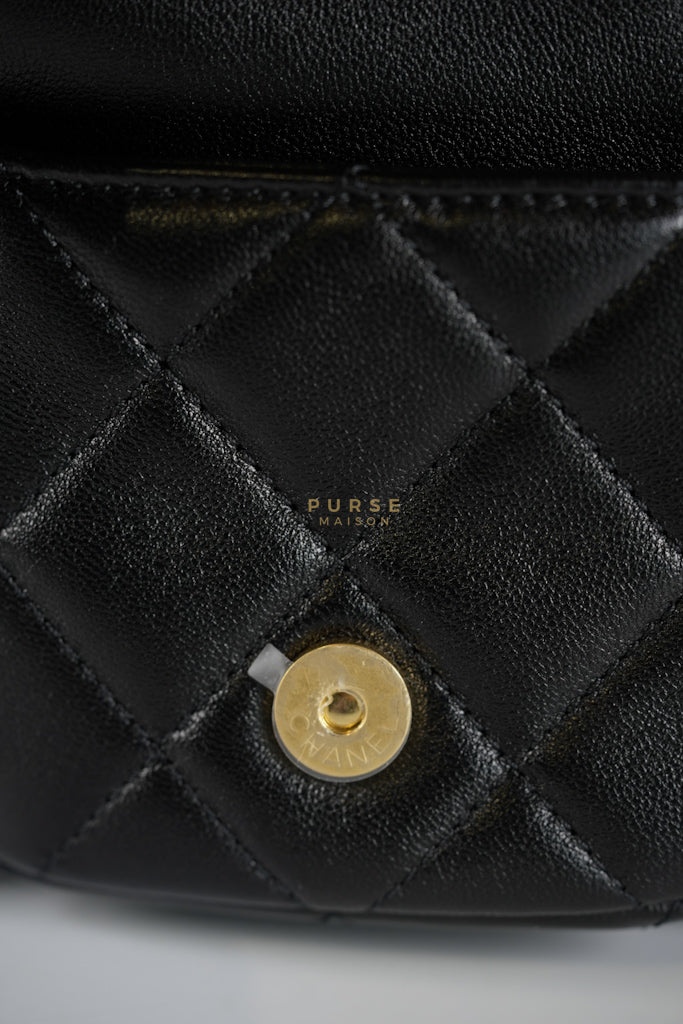 Trendy Pockets Hobo Bag in Black Shiny Lambskin Quilted Aged Gold Hardware (Microchip) | Purse Maison Luxury Bags Shop