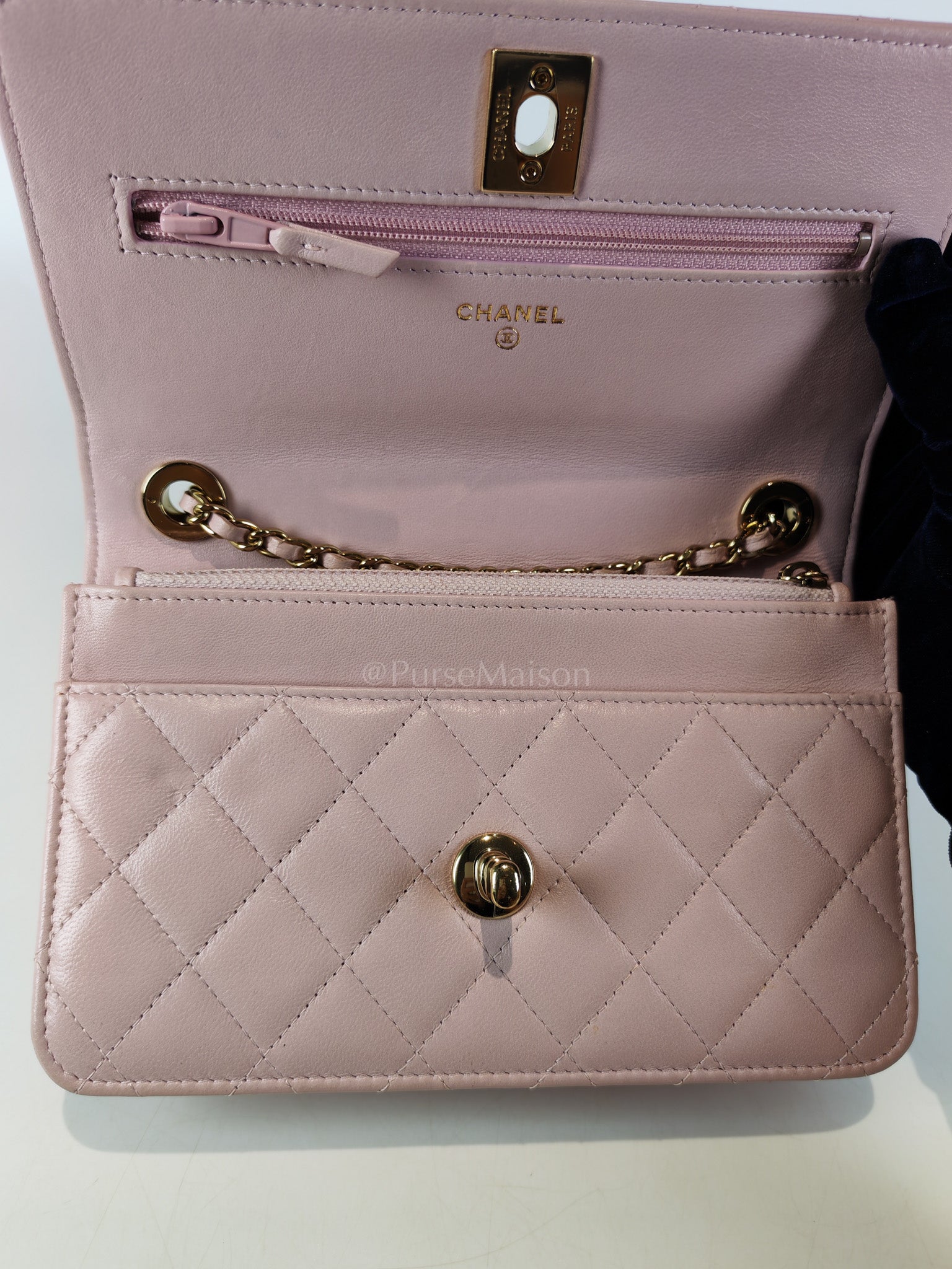 Trendy Wallet On Chain in Pink Lambskin Leather and Gold Hardware Series 31 | Purse Maison Luxury Bags Shop