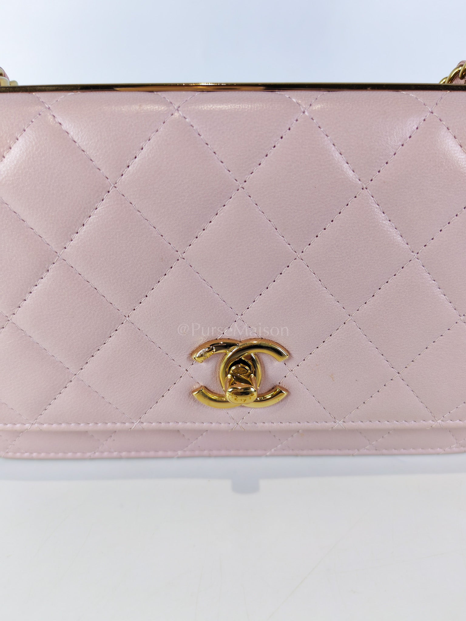 Trendy Wallet On Chain in Pink Lambskin Leather and Gold Hardware Series 31 | Purse Maison Luxury Bags Shop