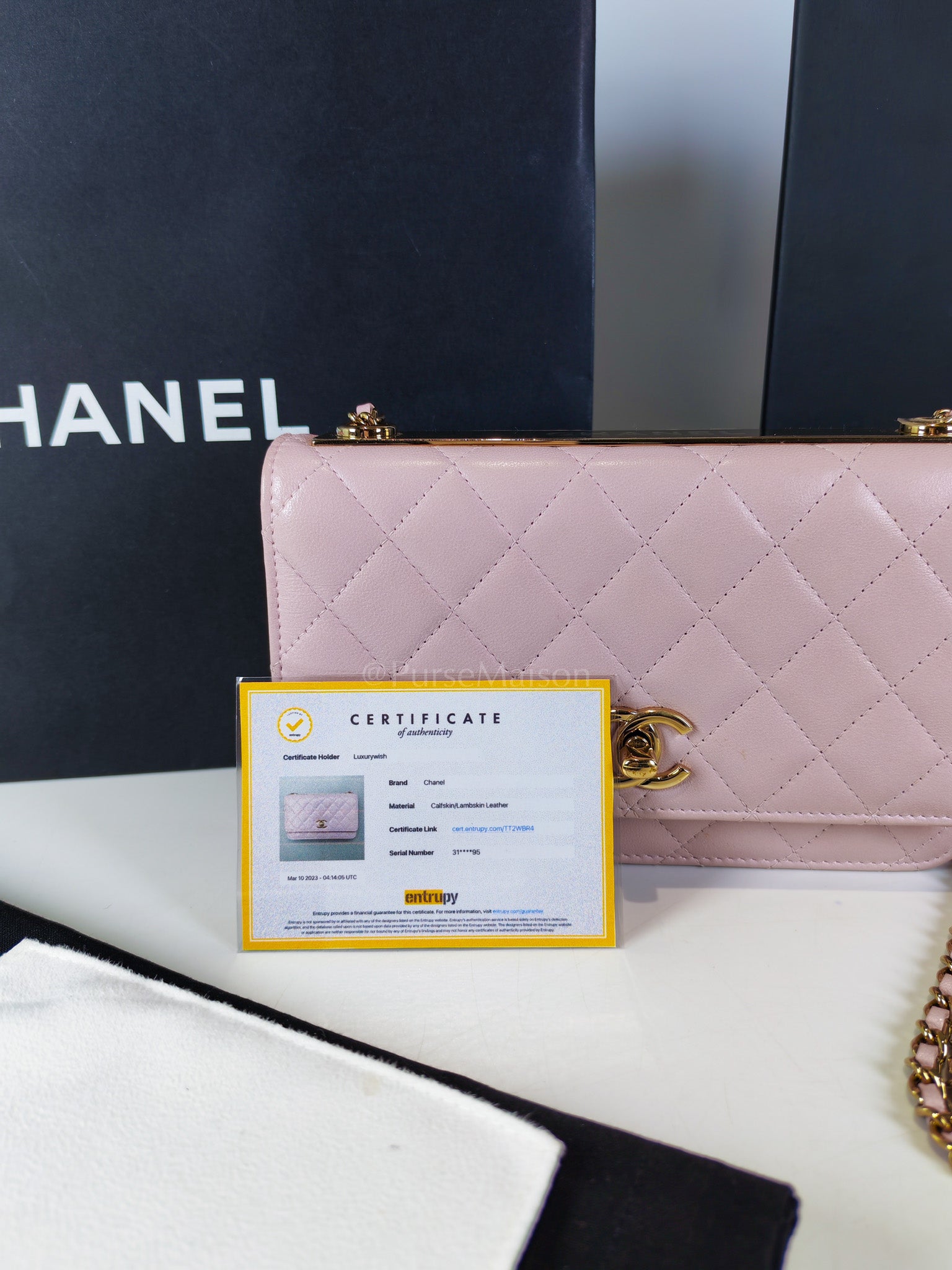 Trendy Wallet On Chain in Pink Lambskin Leather and Gold Hardware Series 31 | Purse Maison Luxury Bags Shop