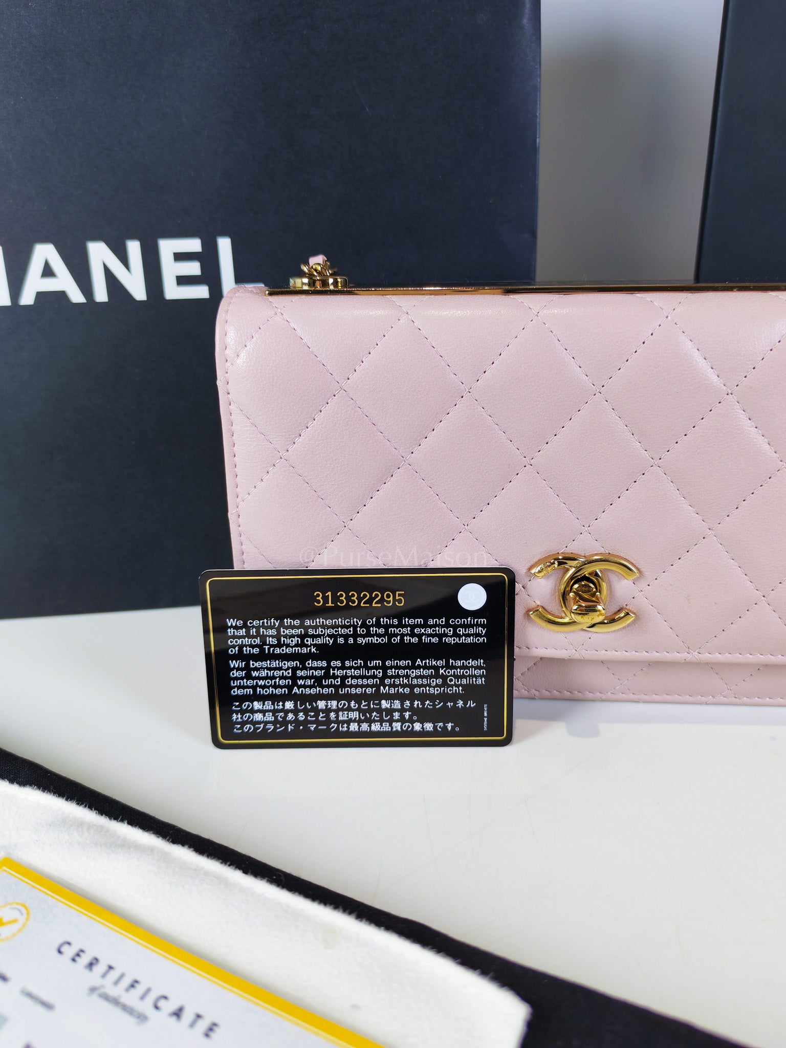 Trendy Wallet On Chain in Pink Lambskin Leather and Gold Hardware Series 31 | Purse Maison Luxury Bags Shop