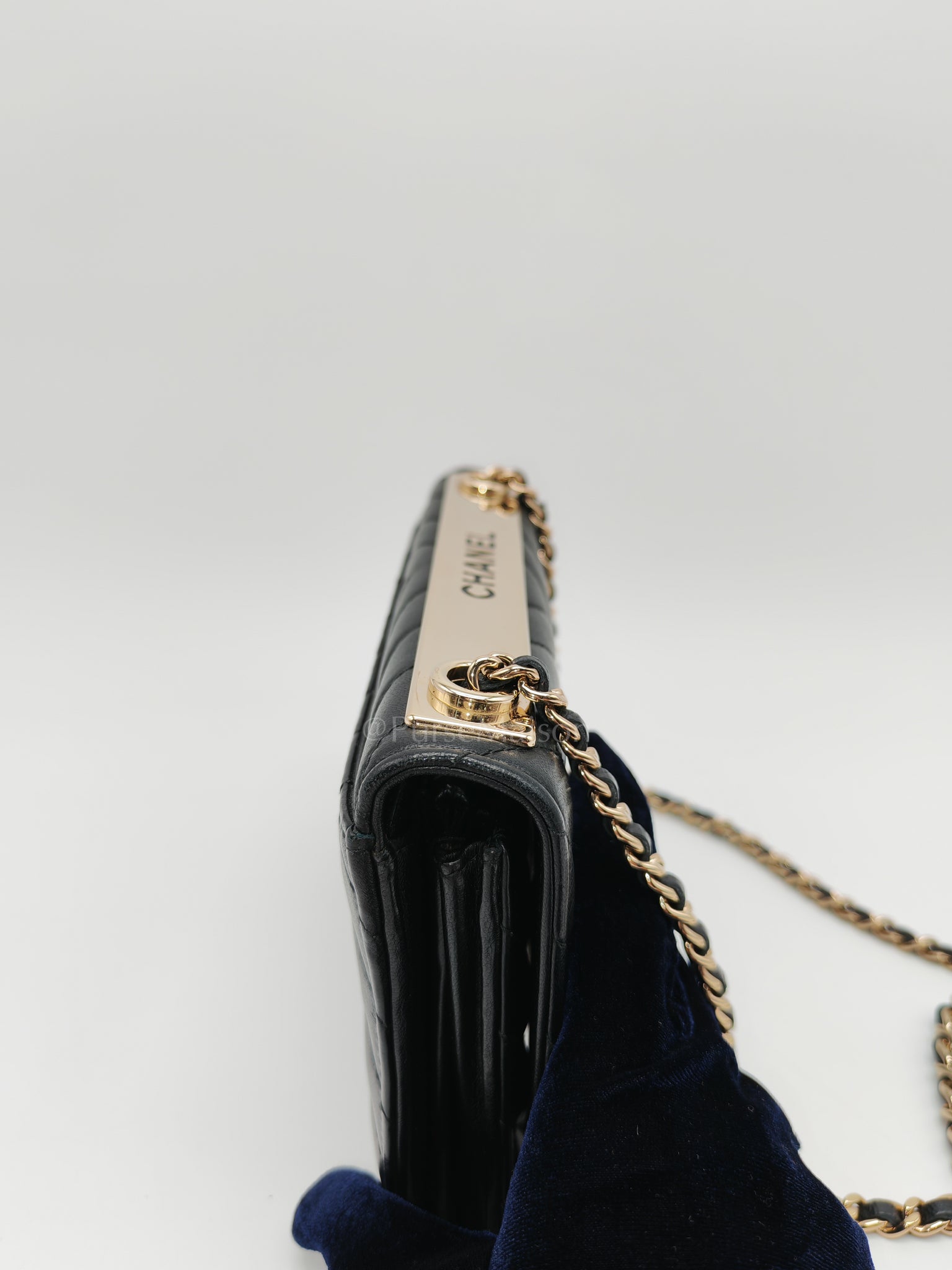 Trendy Wallet on Chain(WOC) Black Lambskin Leather in Light Gold Hardware (Series 25****00) | Purse Maison Luxury Bags Shop