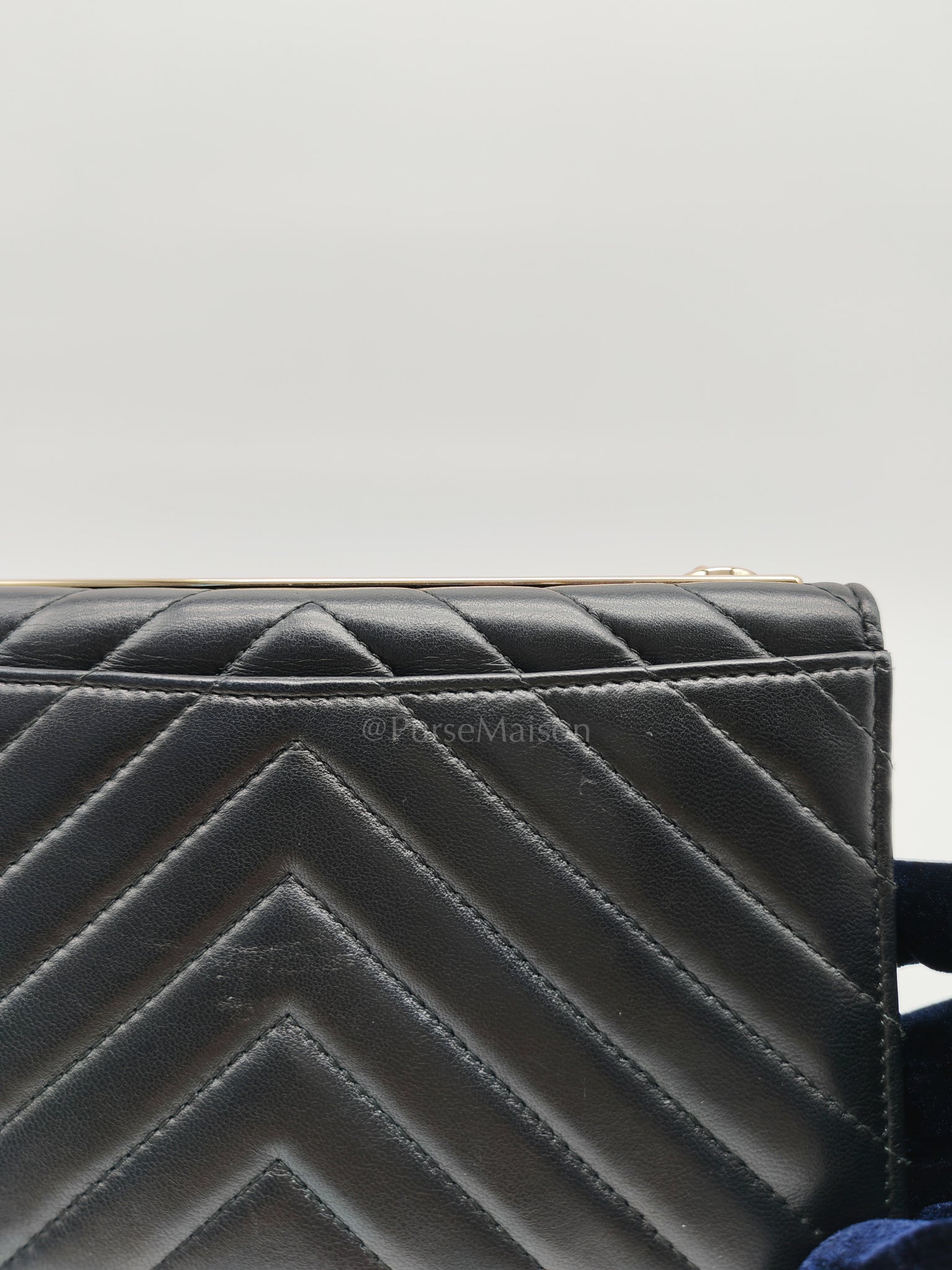 Trendy Wallet on Chain(WOC) Black Lambskin Leather in Light Gold Hardware (Series 25****00) | Purse Maison Luxury Bags Shop