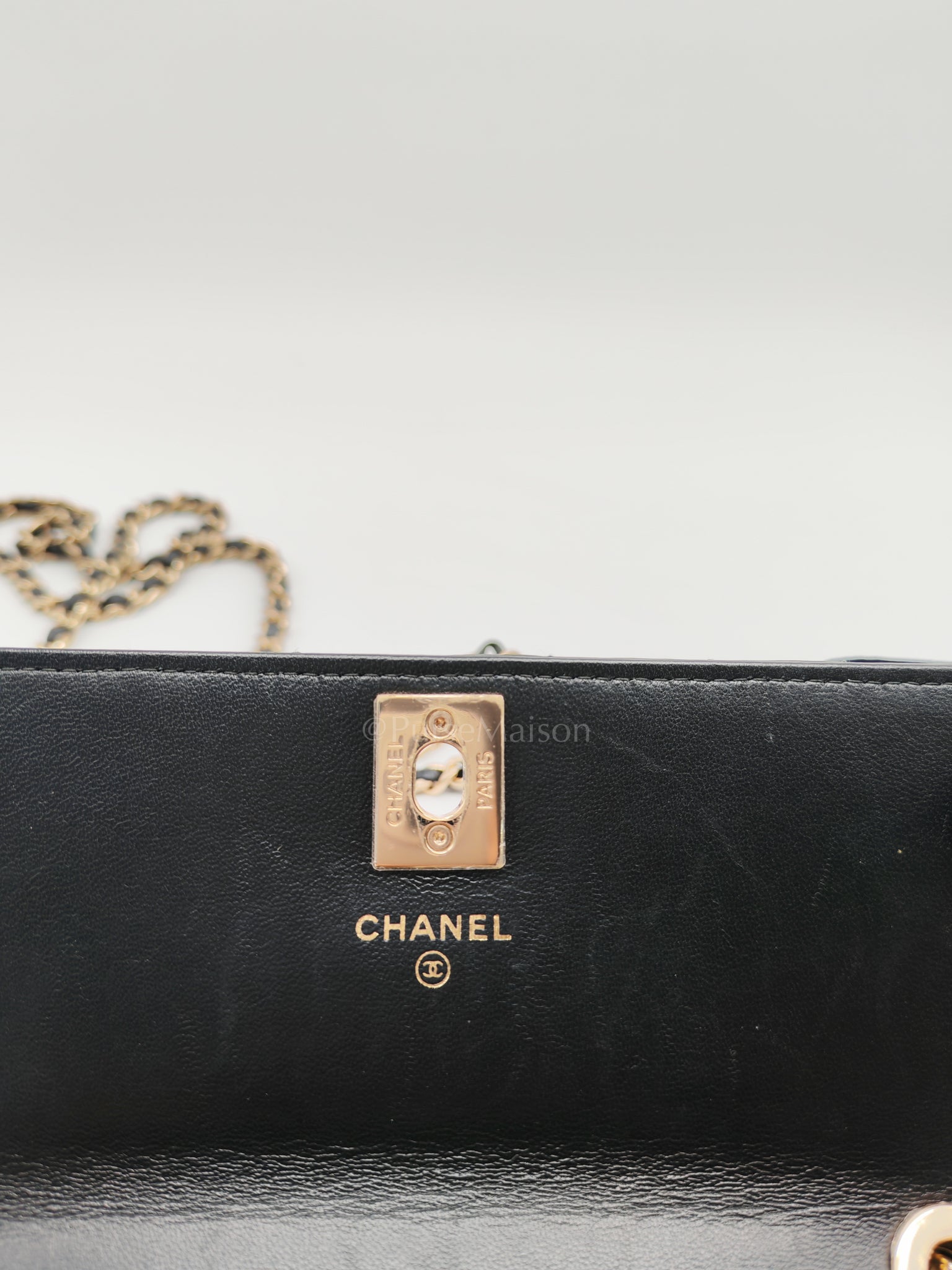 Trendy Wallet on Chain(WOC) Black Lambskin Leather in Light Gold Hardware (Series 25****00) | Purse Maison Luxury Bags Shop