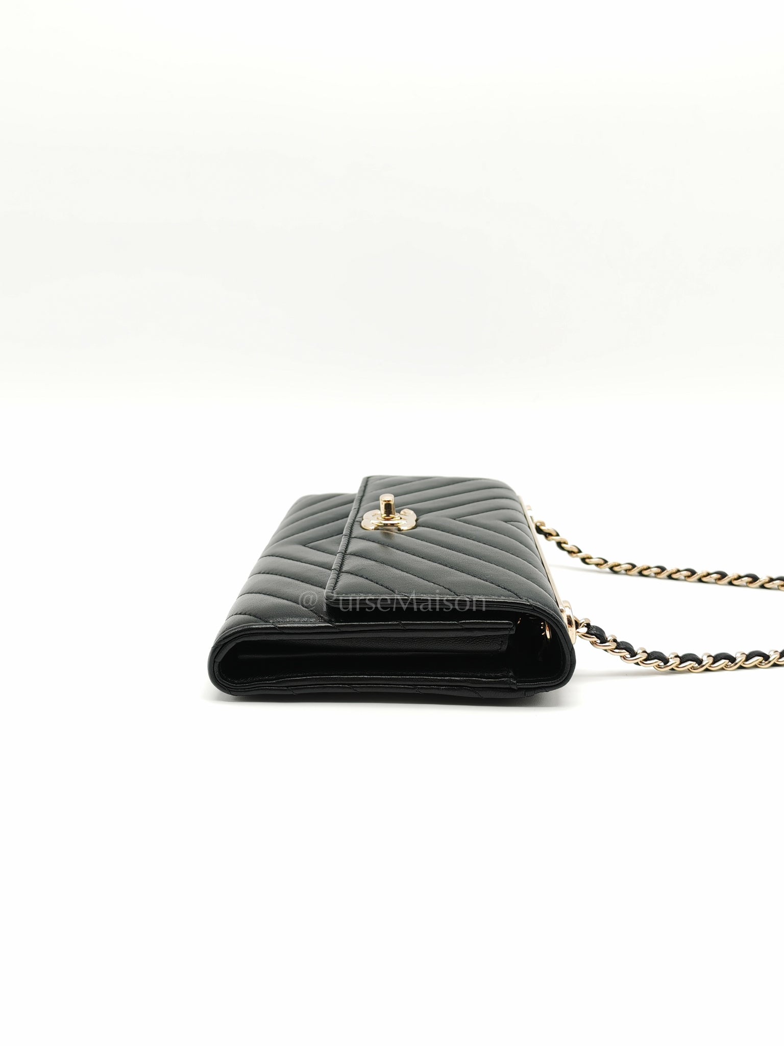 Trendy Wallet on Chain(WOC) Black Lambskin Leather in Light Gold Hardware (Series 25****00) | Purse Maison Luxury Bags Shop