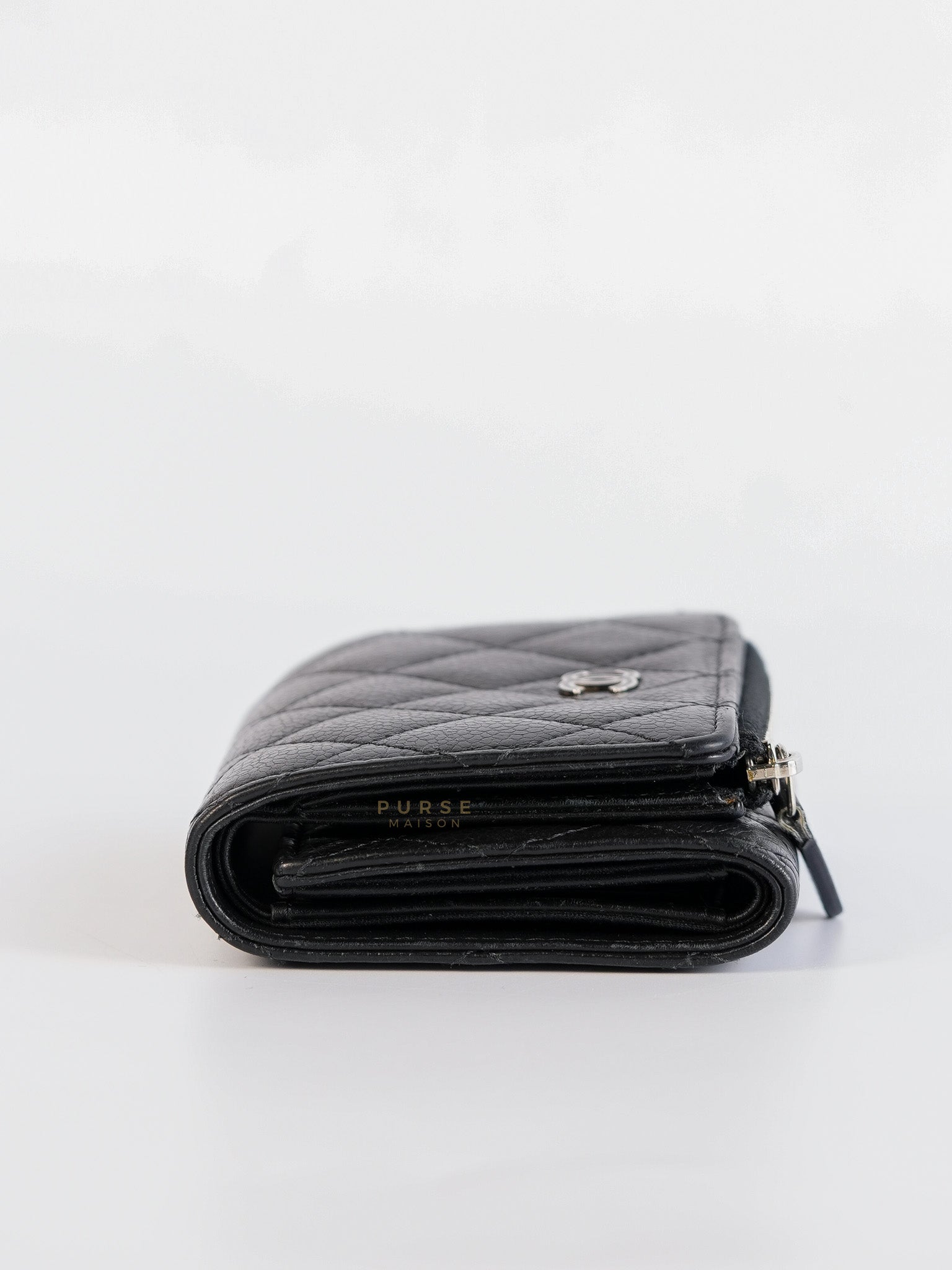 Tri-Fold Wallet in Caviar Leather and Silver Hardware Series 21 | Purse Maison Luxury Bags Shop