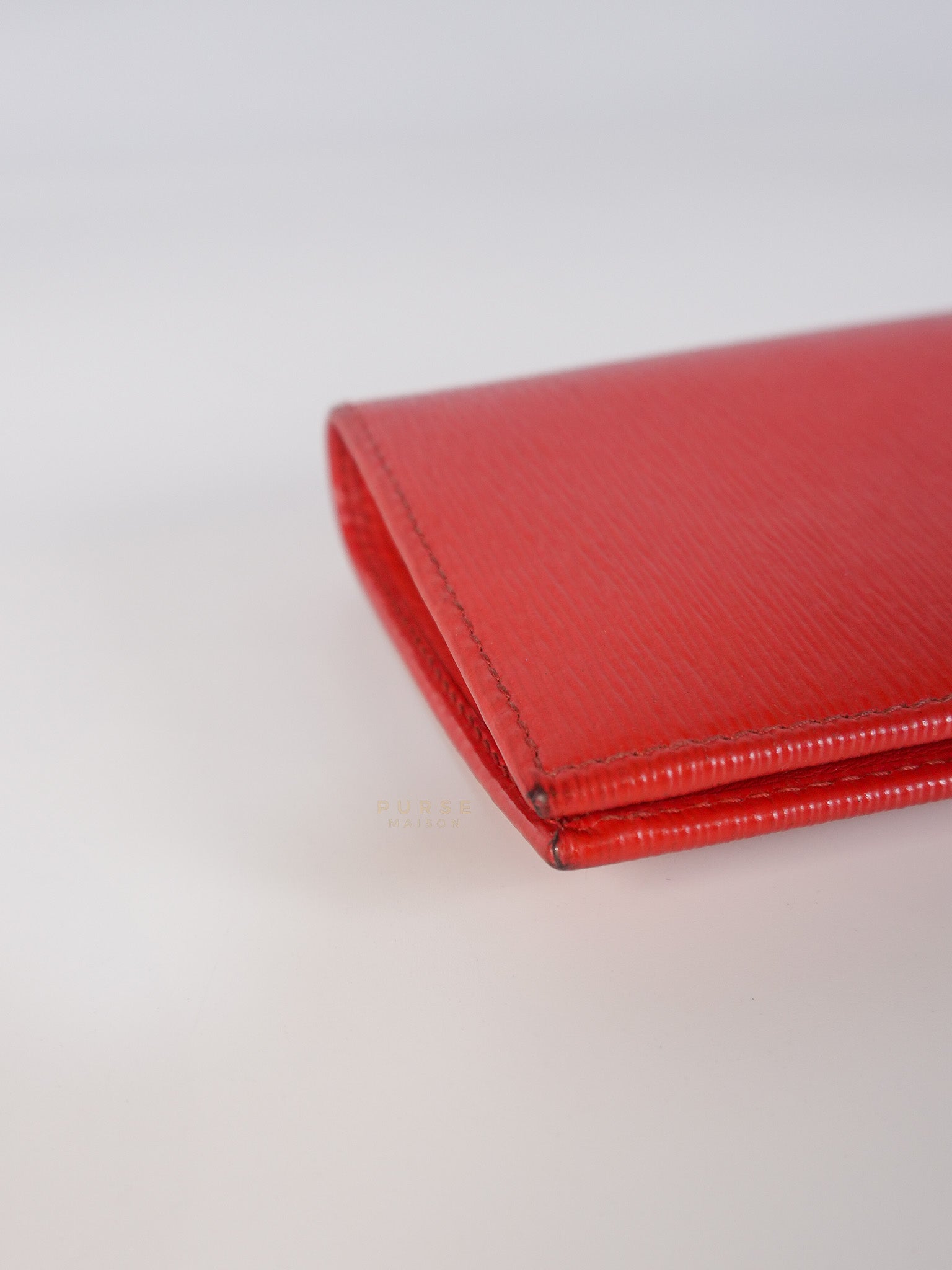 Triangle Logo Card Holder in Red Vitello Move Leather | Purse Maison Luxury Bags Shop