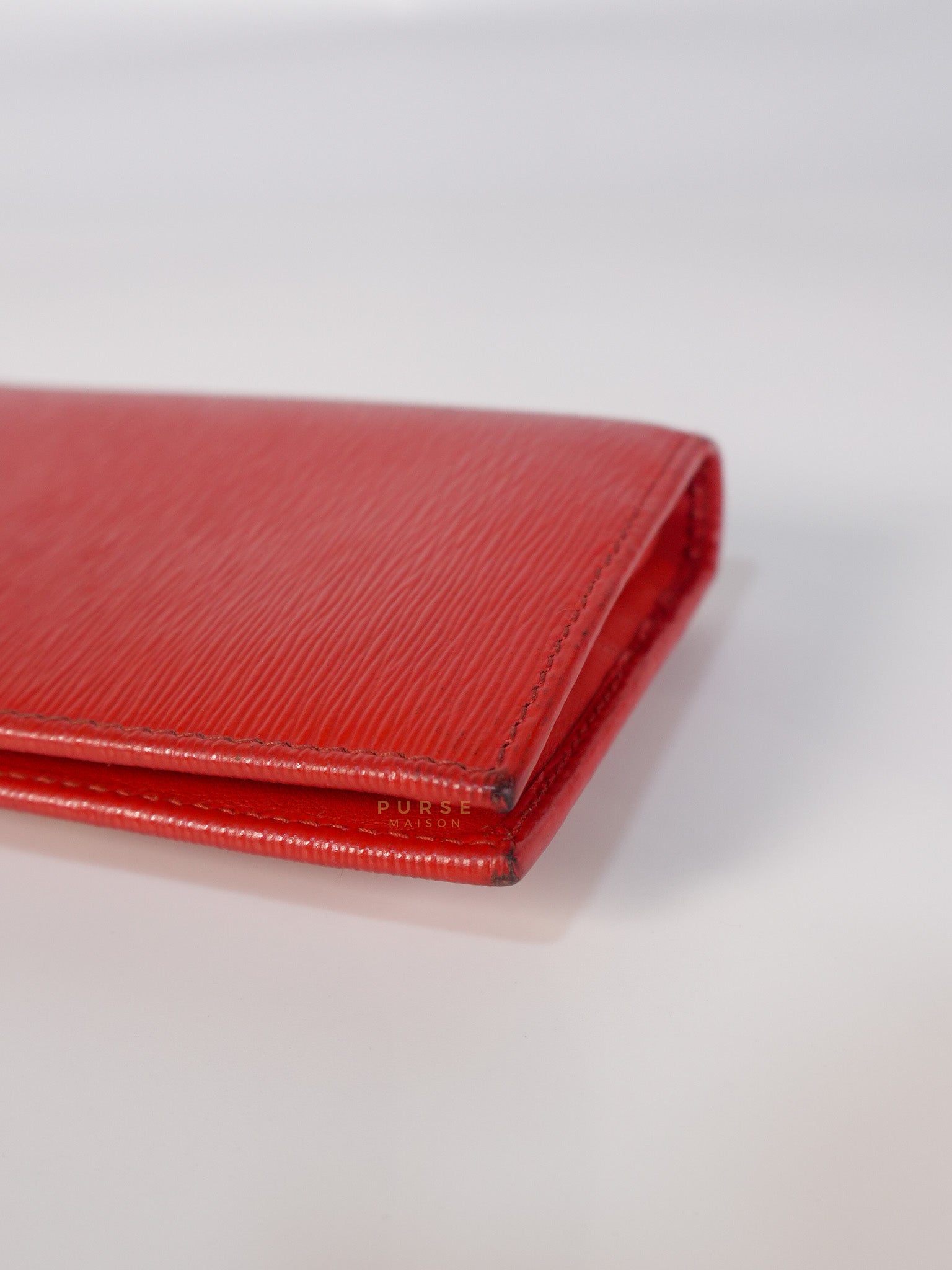 Triangle Logo Card Holder in Red Vitello Move Leather | Purse Maison Luxury Bags Shop