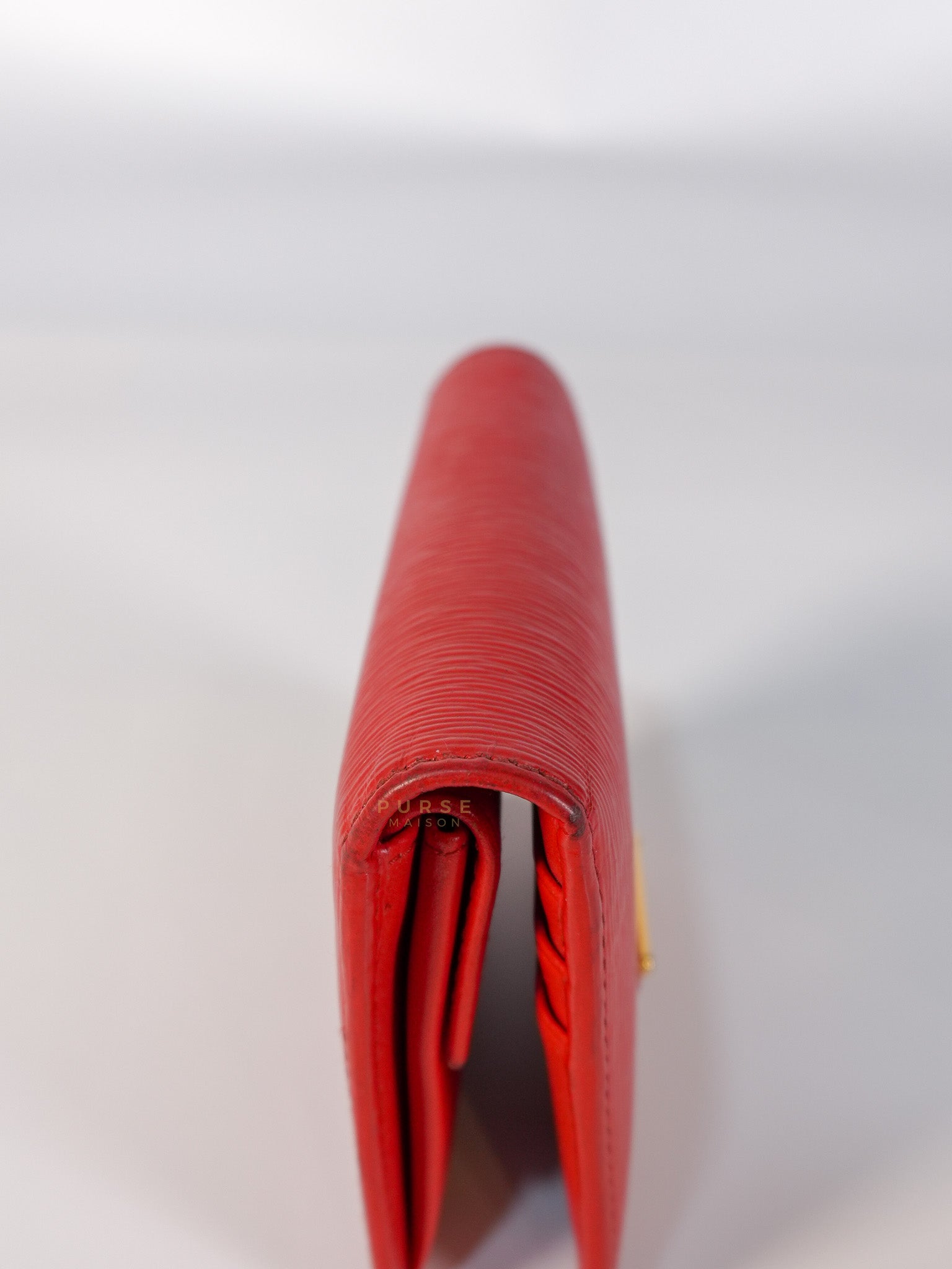 Triangle Logo Card Holder in Red Vitello Move Leather | Purse Maison Luxury Bags Shop