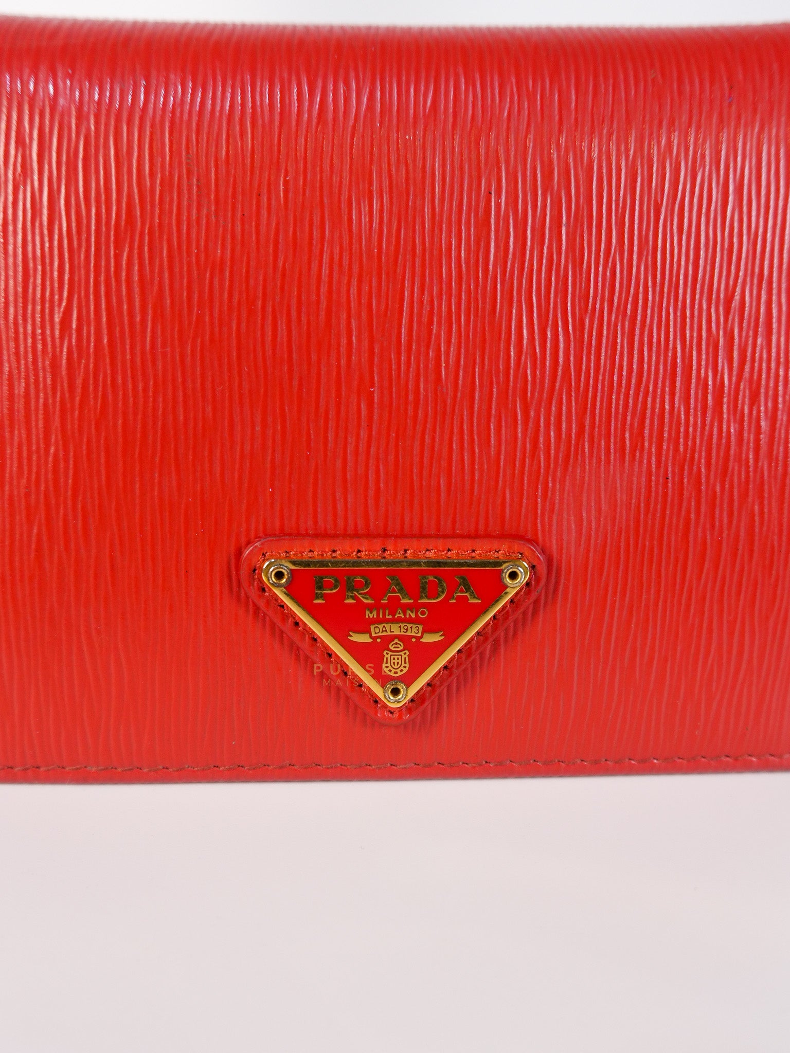 Triangle Logo Card Holder in Red Vitello Move Leather | Purse Maison Luxury Bags Shop