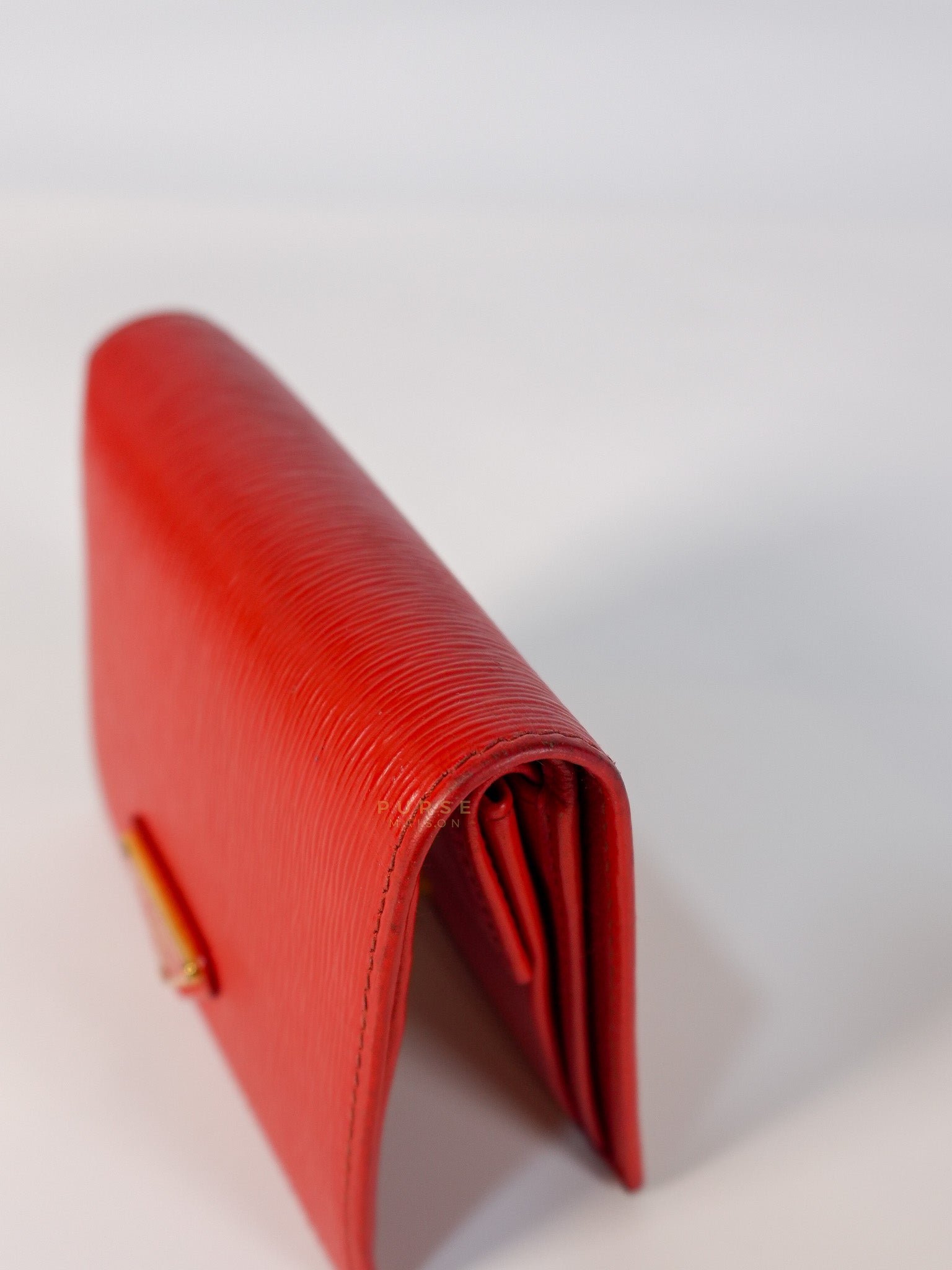 Triangle Logo Card Holder in Red Vitello Move Leather | Purse Maison Luxury Bags Shop
