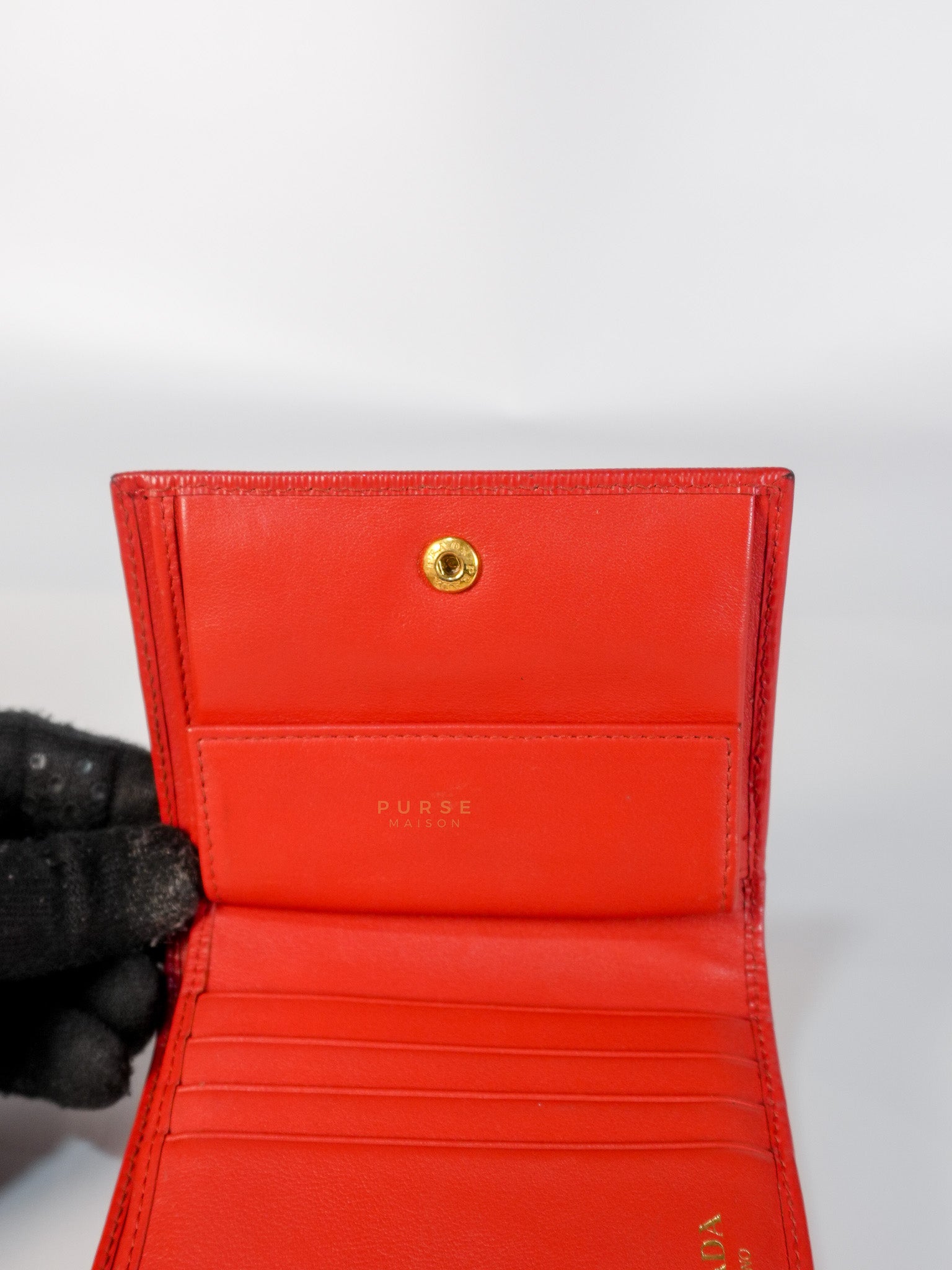 Triangle Logo Card Holder in Red Vitello Move Leather | Purse Maison Luxury Bags Shop