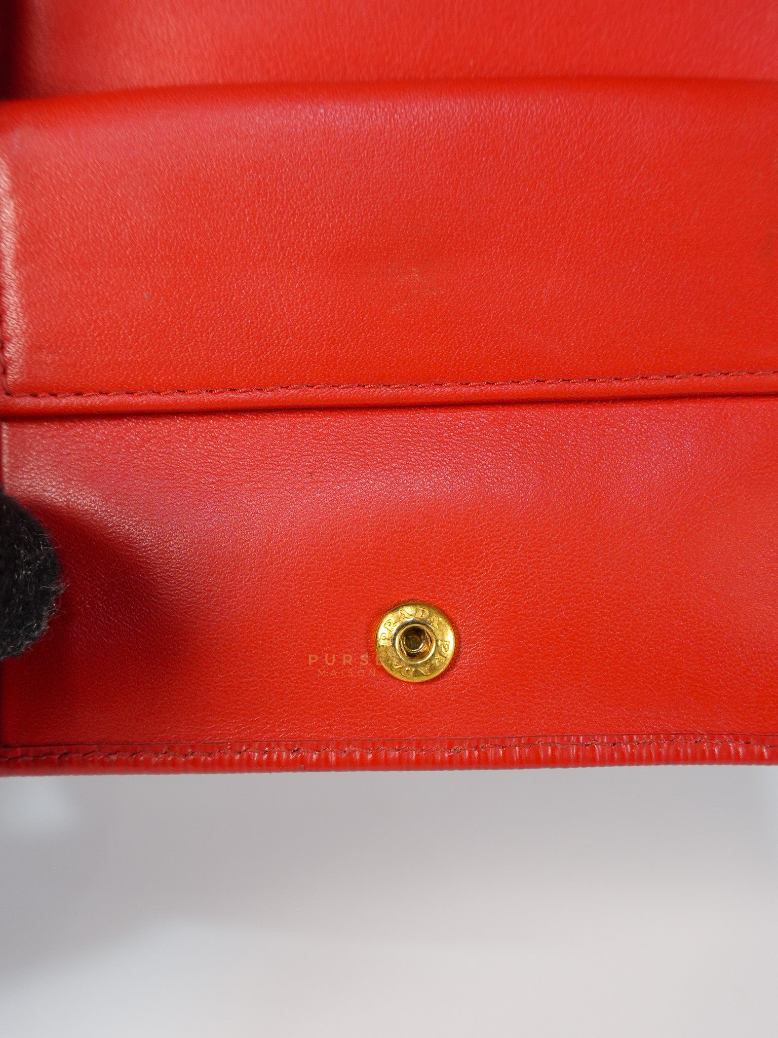 Triangle Logo Card Holder in Red Vitello Move Leather | Purse Maison Luxury Bags Shop