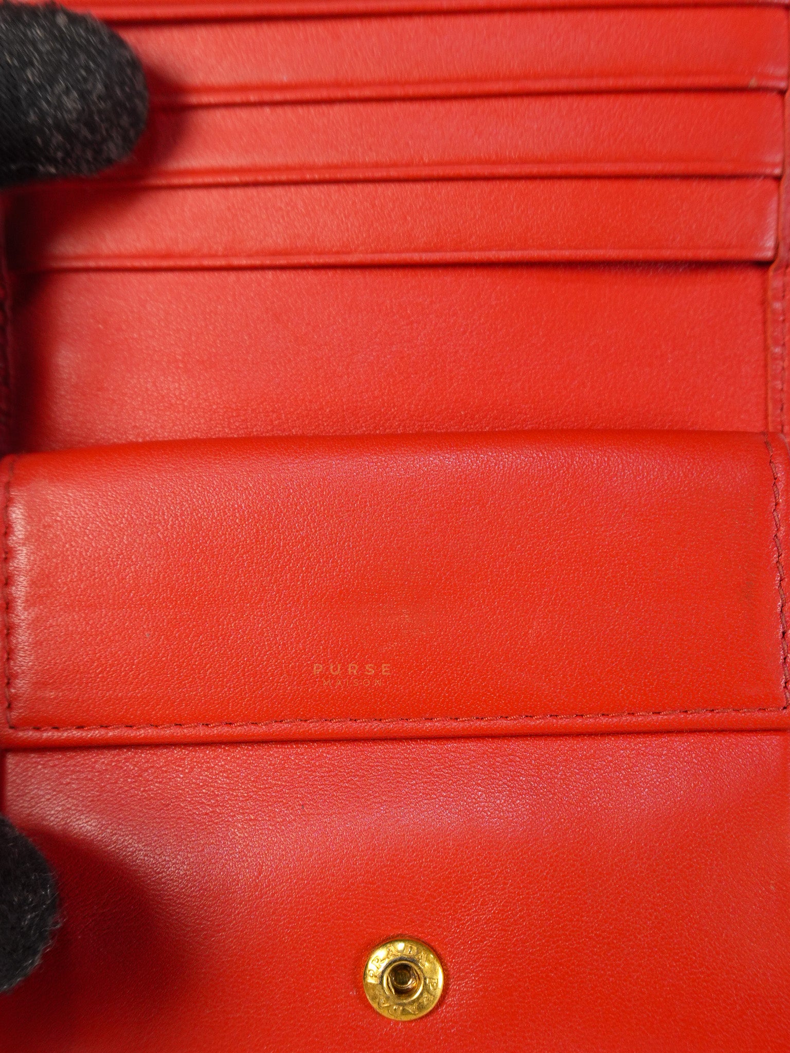 Triangle Logo Card Holder in Red Vitello Move Leather | Purse Maison Luxury Bags Shop