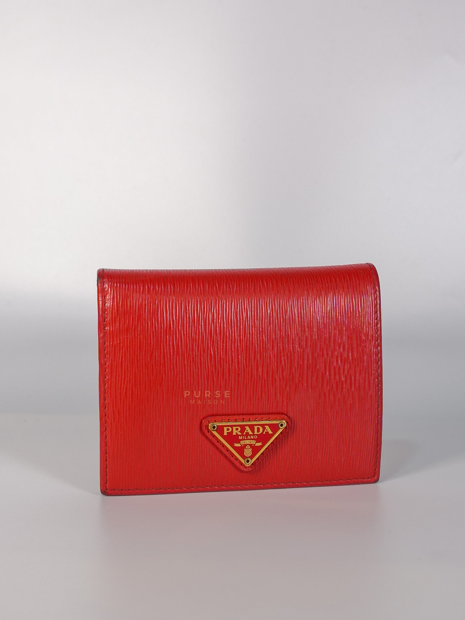Triangle Logo Card Holder in Red Vitello Move Leather | Purse Maison Luxury Bags Shop