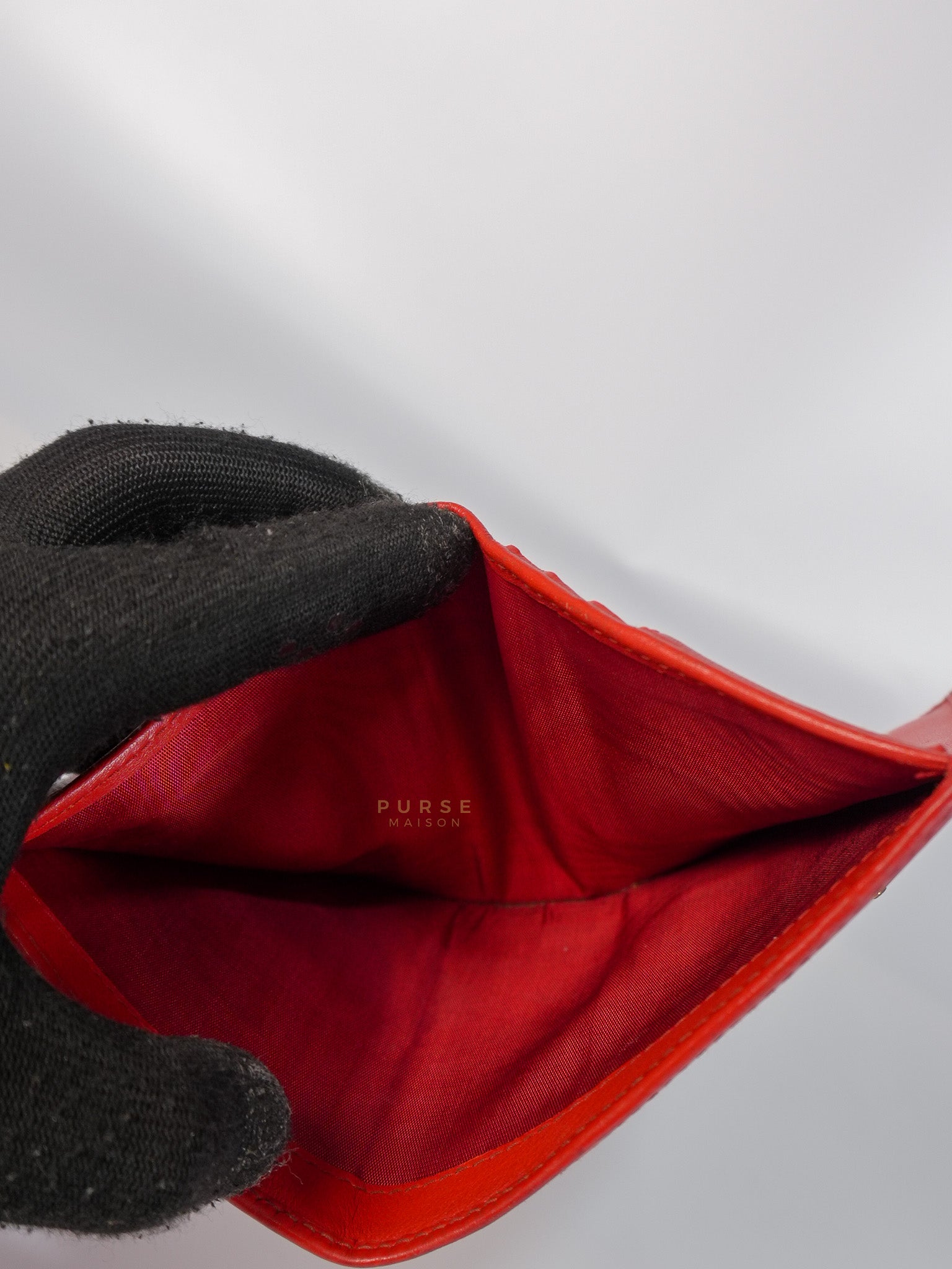 Triangle Logo Card Holder in Red Vitello Move Leather | Purse Maison Luxury Bags Shop