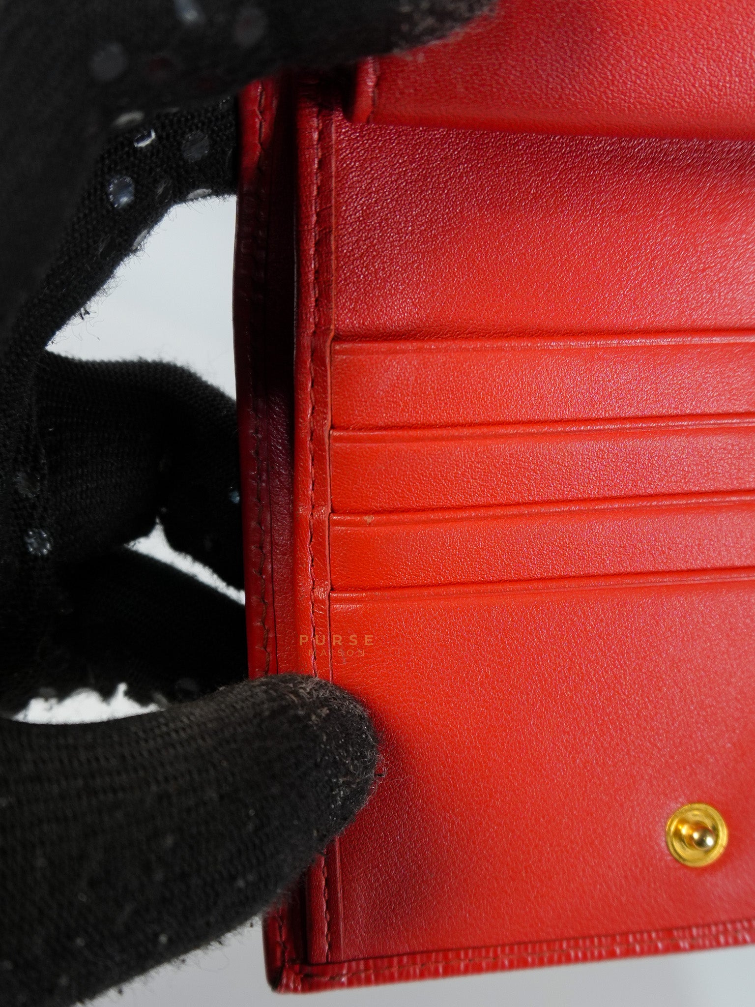 Triangle Logo Card Holder in Red Vitello Move Leather | Purse Maison Luxury Bags Shop