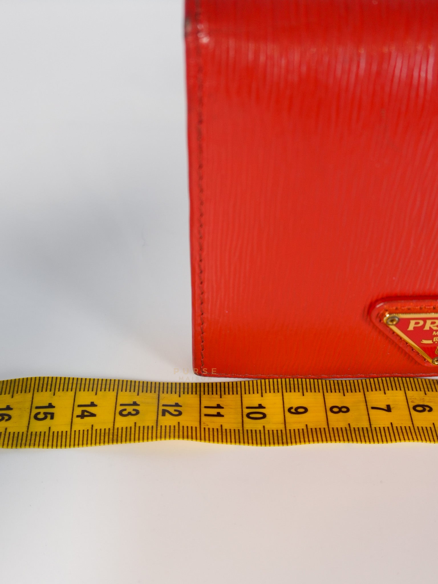 Triangle Logo Card Holder in Red Vitello Move Leather | Purse Maison Luxury Bags Shop