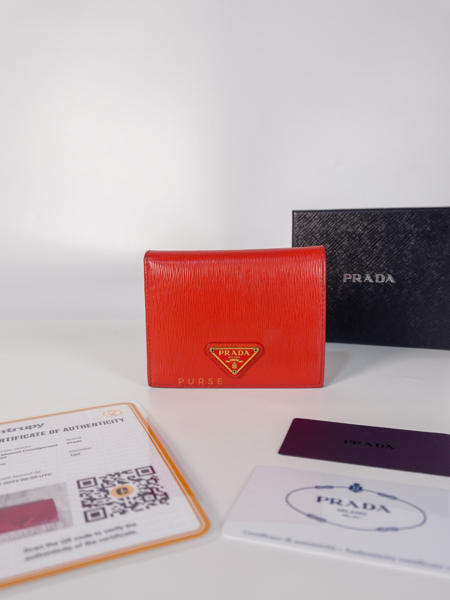 Triangle Logo Card Holder in Red Vitello Move Leather | Purse Maison Luxury Bags Shop