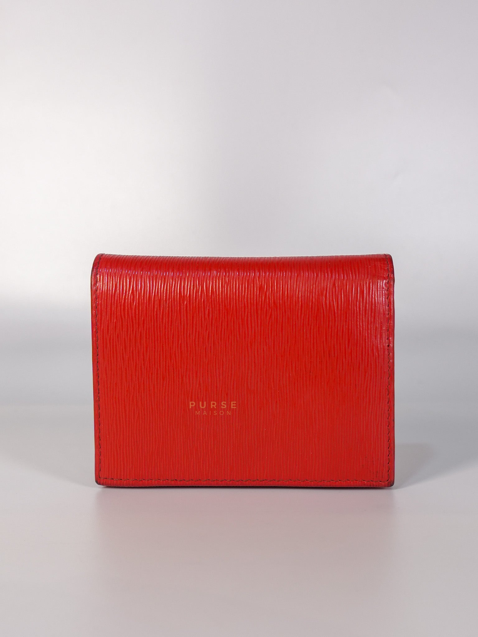 Triangle Logo Card Holder in Red Vitello Move Leather | Purse Maison Luxury Bags Shop
