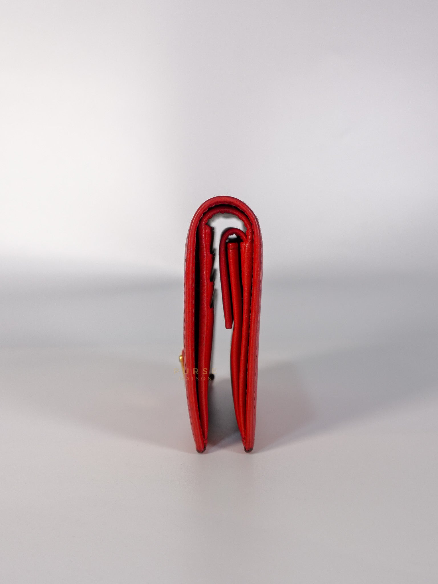 Triangle Logo Card Holder in Red Vitello Move Leather | Purse Maison Luxury Bags Shop