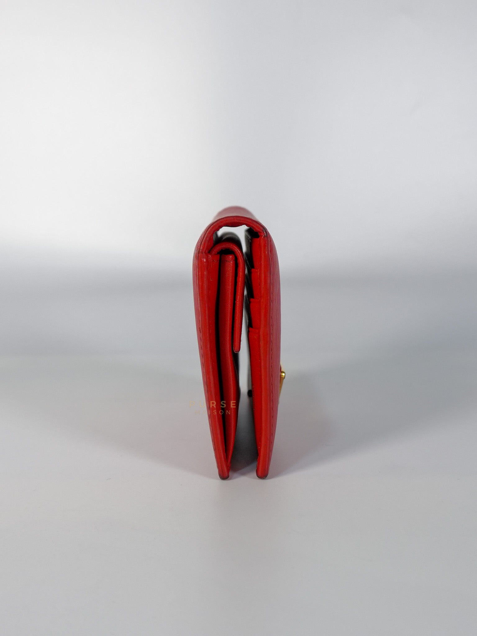 Triangle Logo Card Holder in Red Vitello Move Leather | Purse Maison Luxury Bags Shop