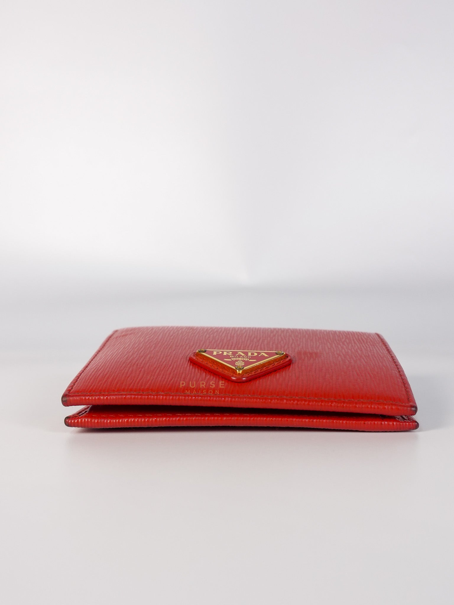 Triangle Logo Card Holder in Red Vitello Move Leather | Purse Maison Luxury Bags Shop