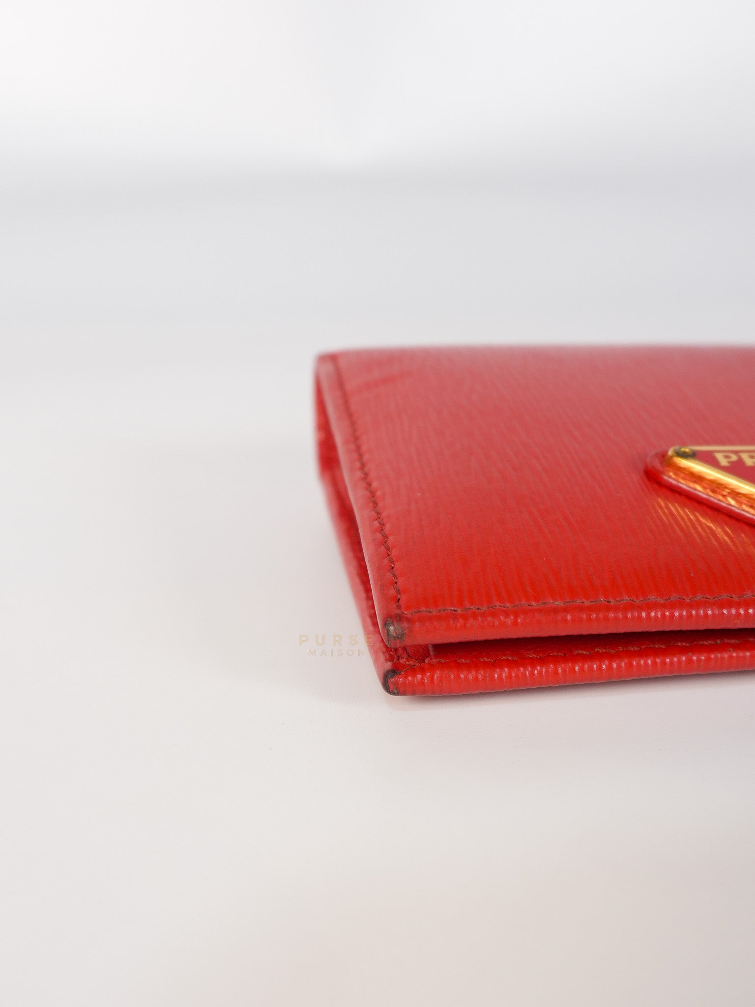 Triangle Logo Card Holder in Red Vitello Move Leather | Purse Maison Luxury Bags Shop