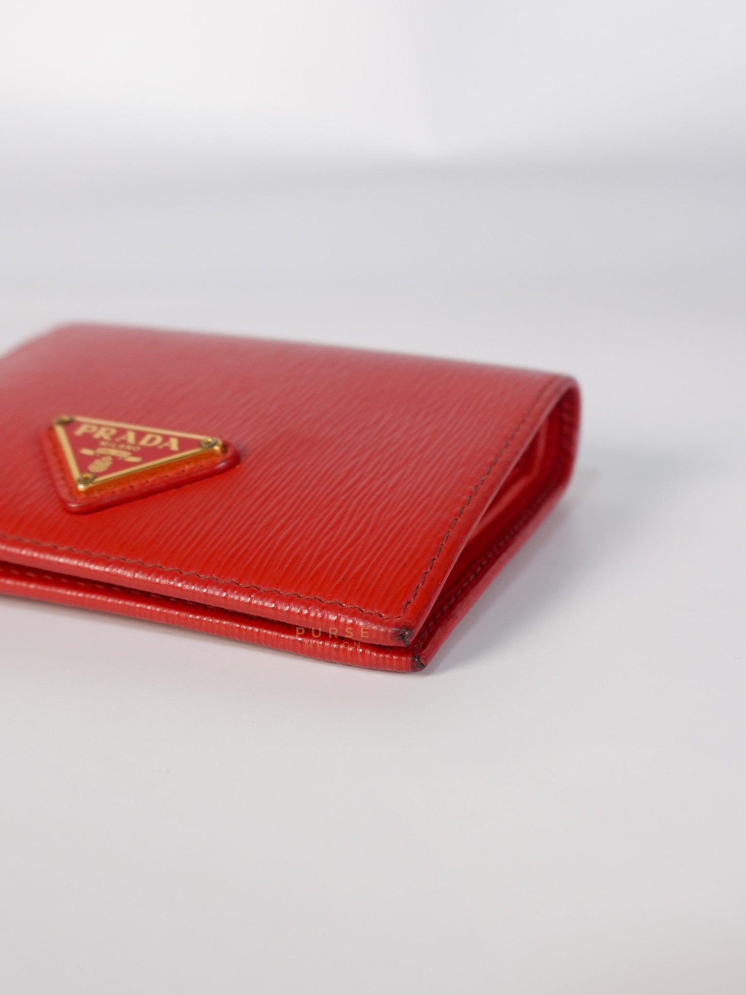 Triangle Logo Card Holder in Red Vitello Move Leather | Purse Maison Luxury Bags Shop