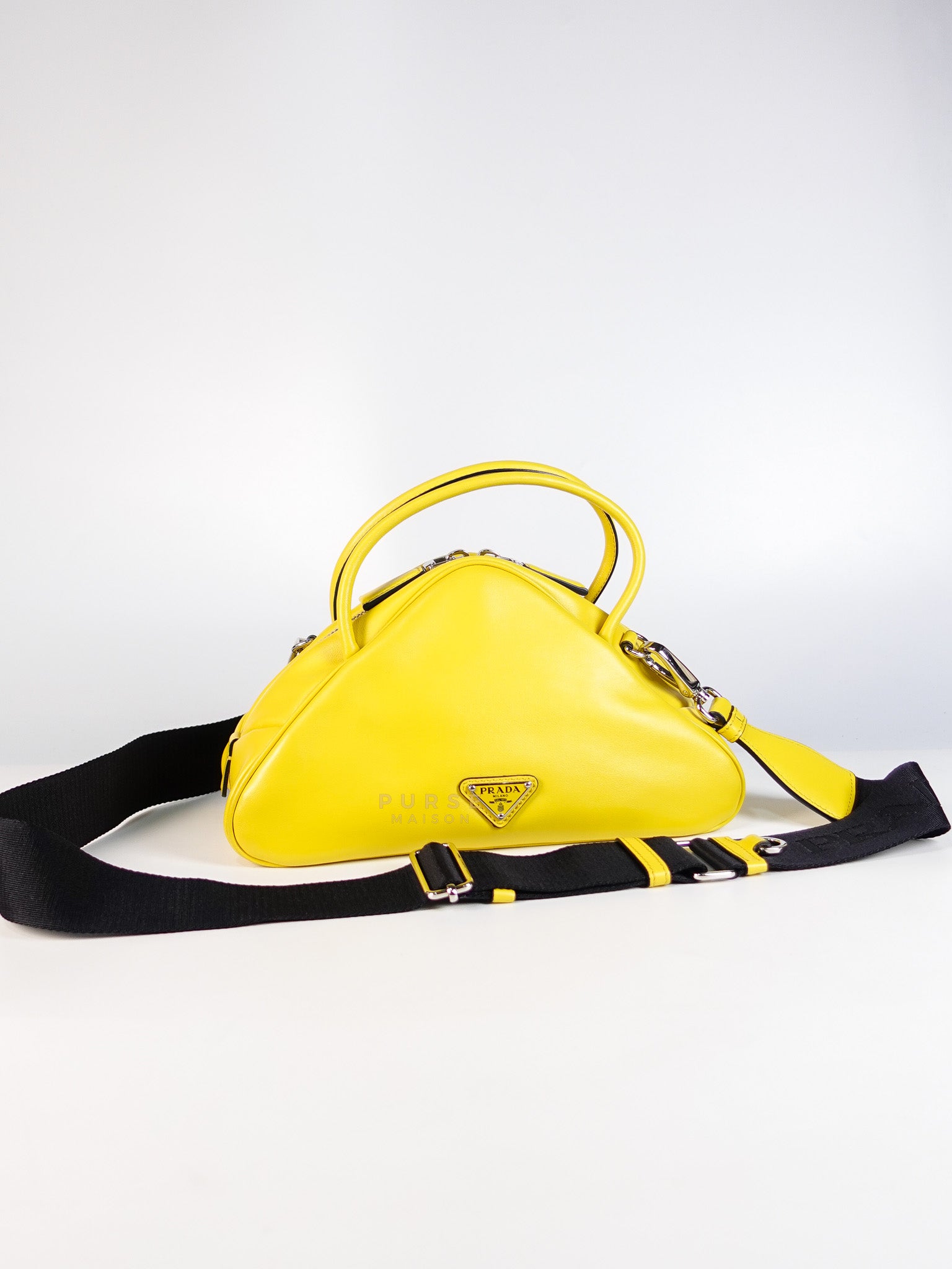 Triangle Top Handle Shoulder Bag in Yellow Smooth Calfskin Leather | Purse Maison Luxury Bags Shop