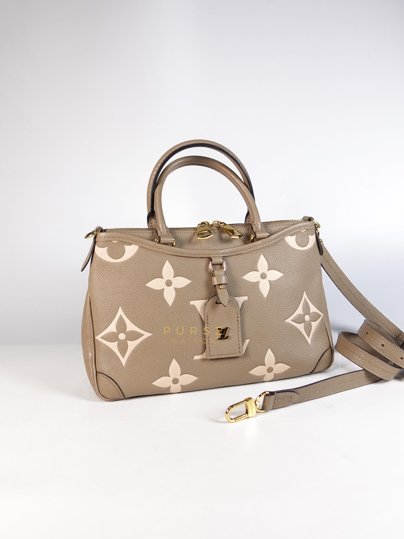 Trianon PM Hand Bag in Beige Monogram Empreinte Leather & Gold Hardware Microchip | Purse Maison Luxury Bags Shop