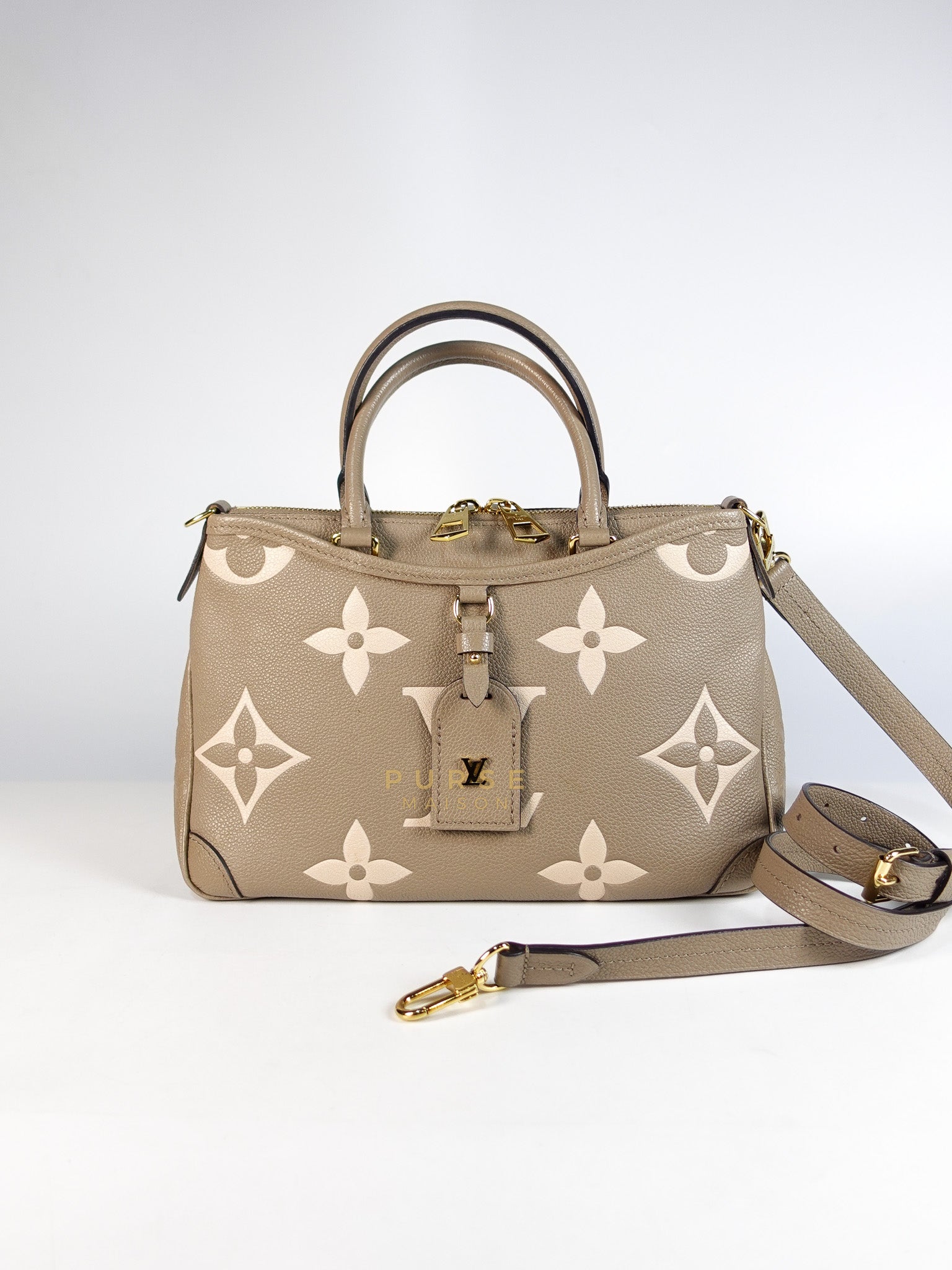 Trianon PM Hand Bag in Beige Monogram Empreinte Leather & Gold Hardware Microchip | Purse Maison Luxury Bags Shop