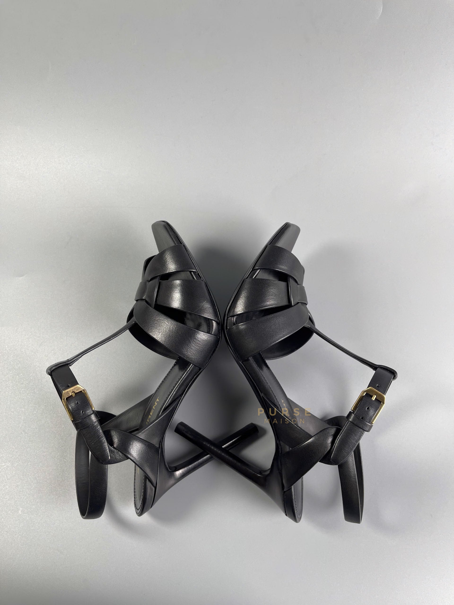 Tribute Black Leather High Heels Sandals Size 35 EU (23cm) | Purse Maison Luxury Bags Shop