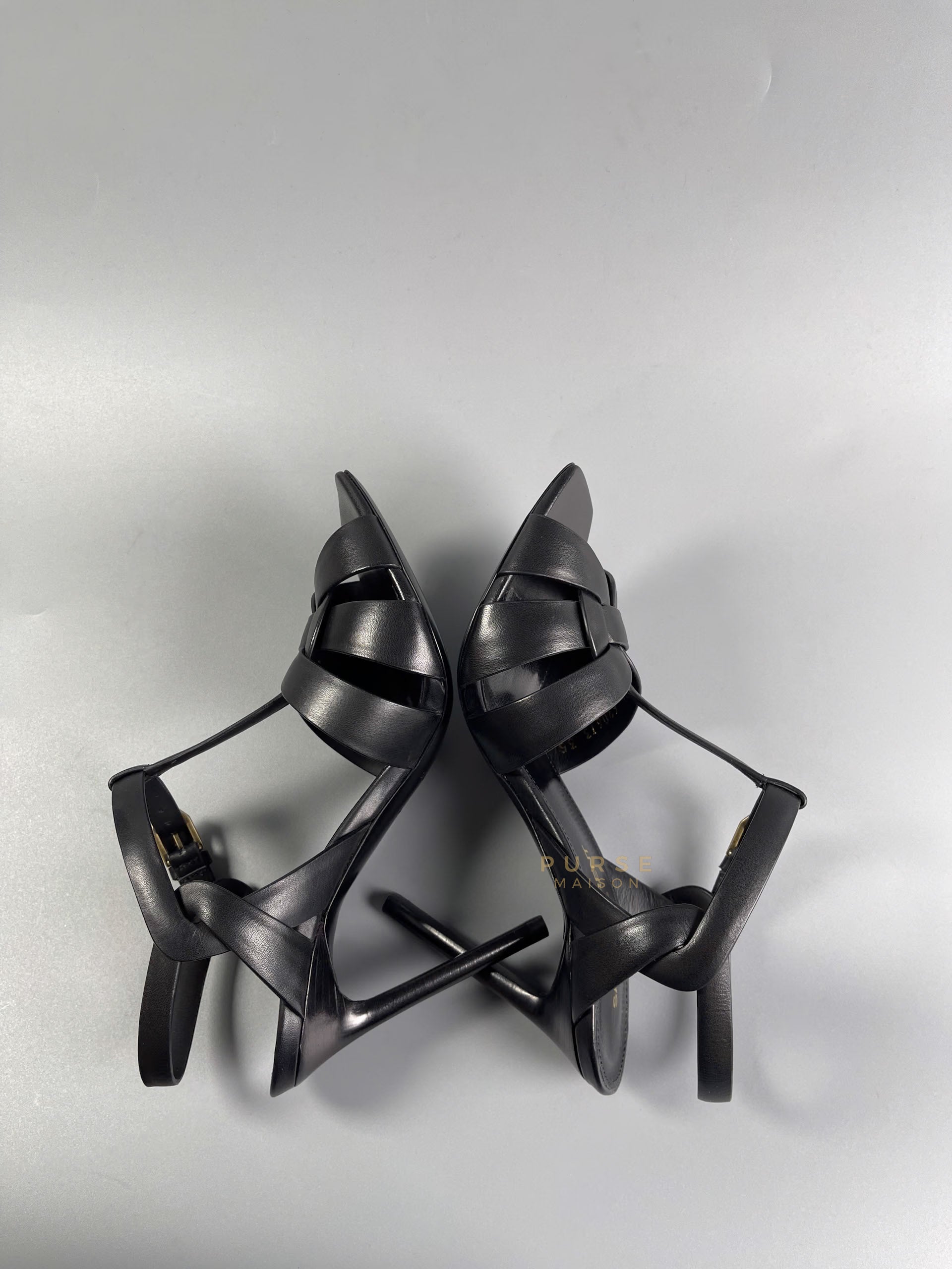 Tribute Black Leather High Heels Sandals Size 35 EU (23cm) | Purse Maison Luxury Bags Shop