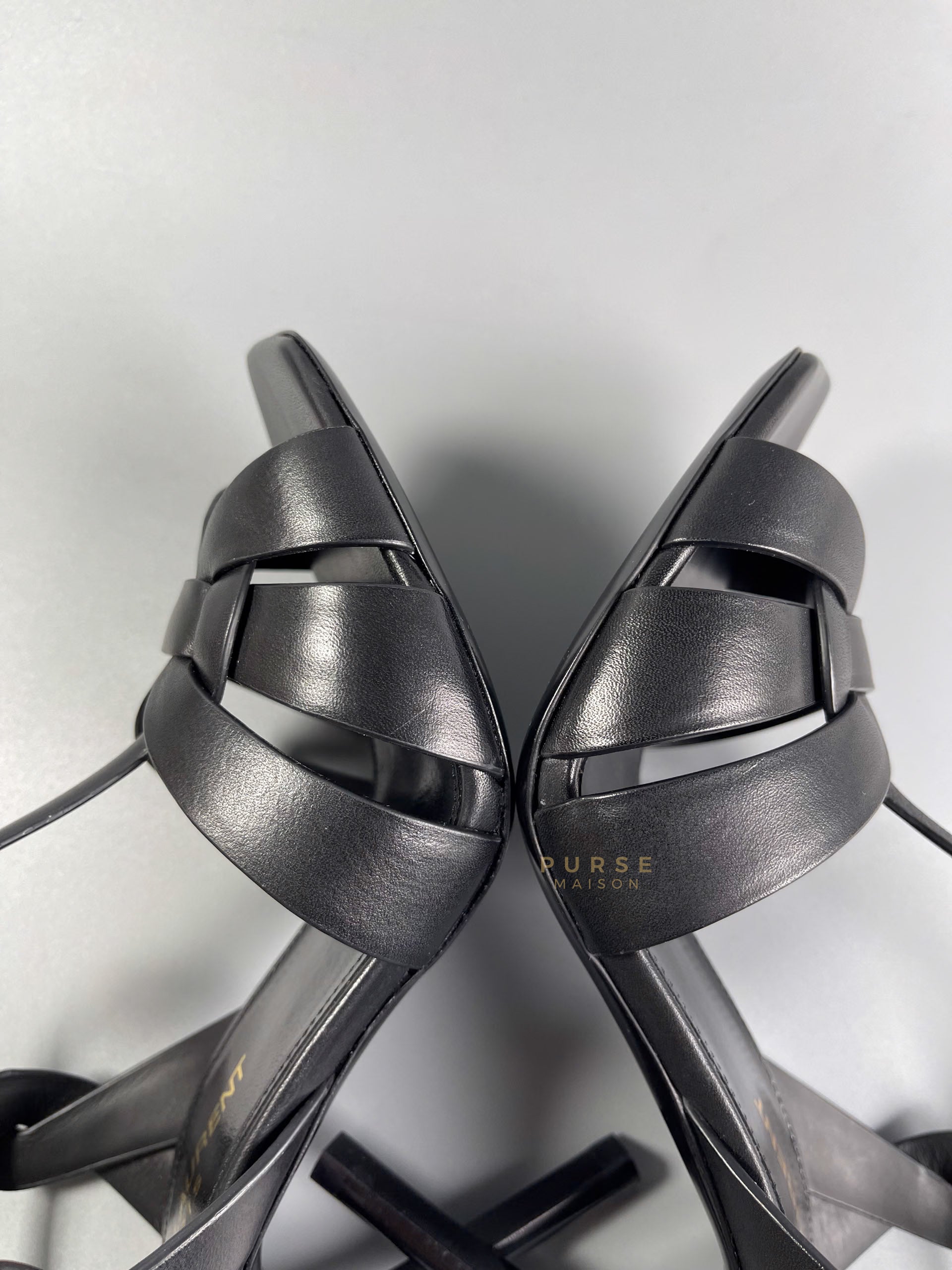 Tribute Black Leather High Heels Sandals Size 35 EU (23cm) | Purse Maison Luxury Bags Shop