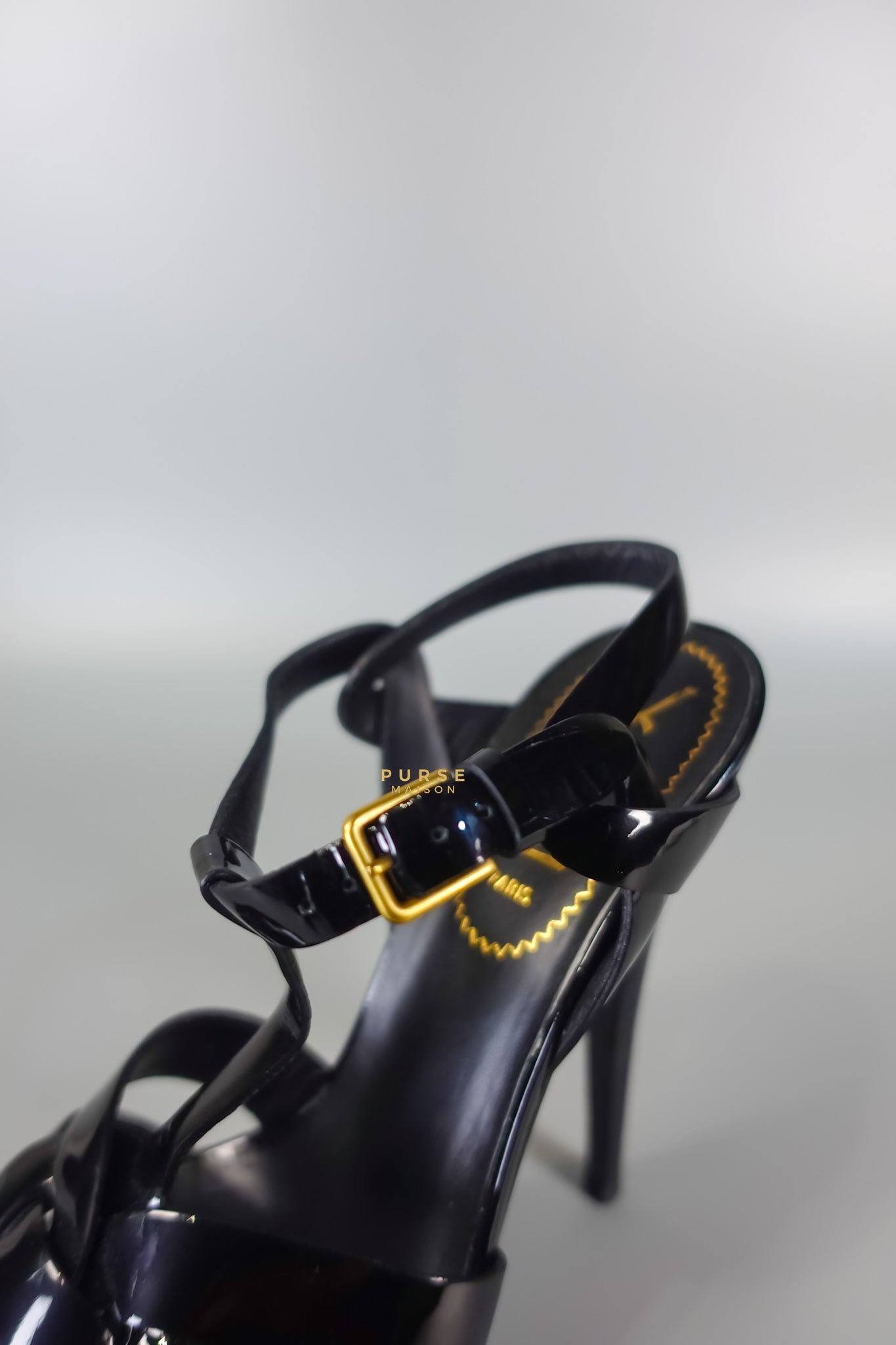 Tribute Leather Platform Sandal Patent Black High Heels (Size 36EU 23cm) | Purse Maison Luxury Bags Shop