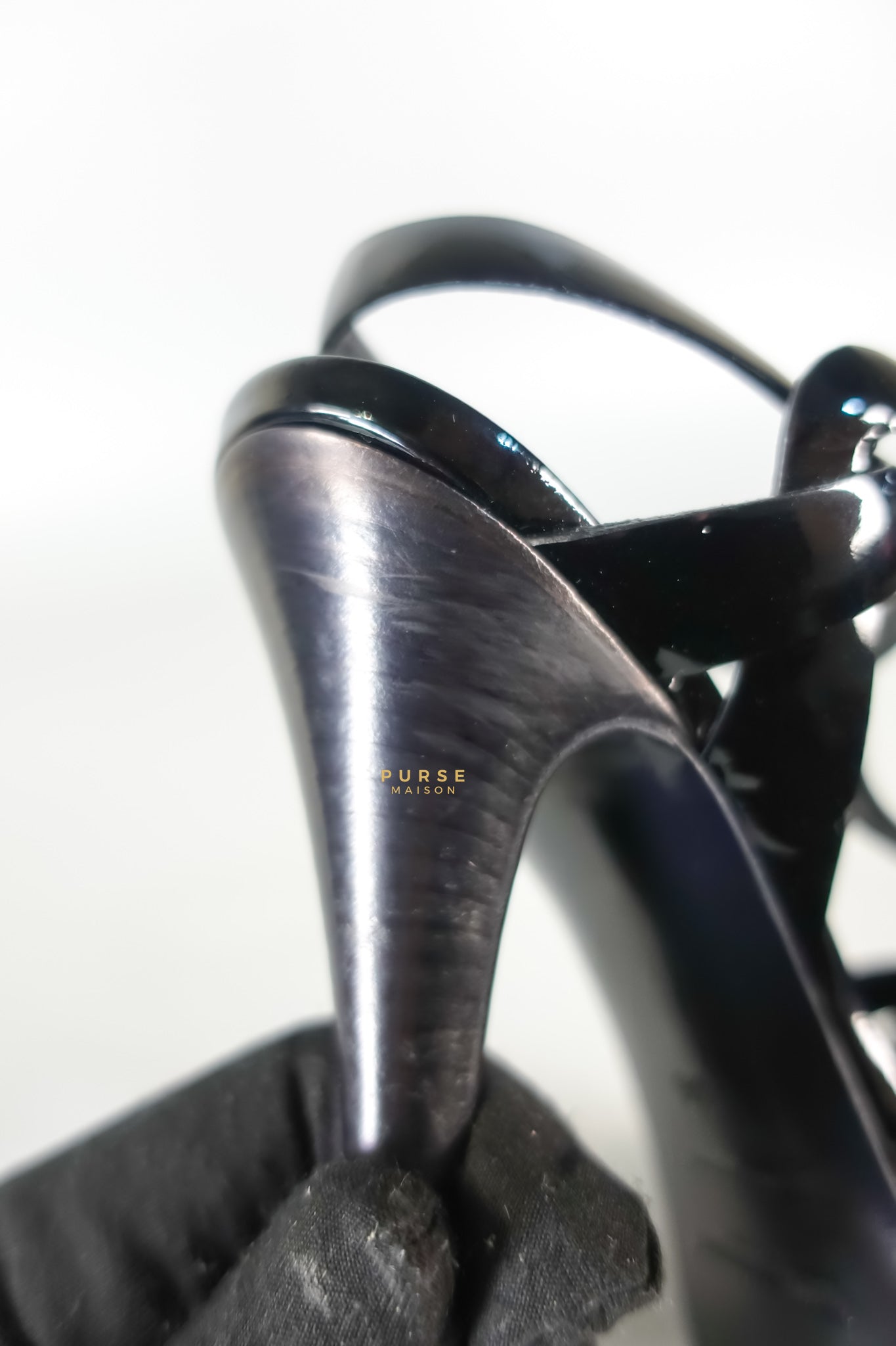 Tribute Leather Platform Sandal Patent Black High Heels (Size 36EU 23cm) | Purse Maison Luxury Bags Shop