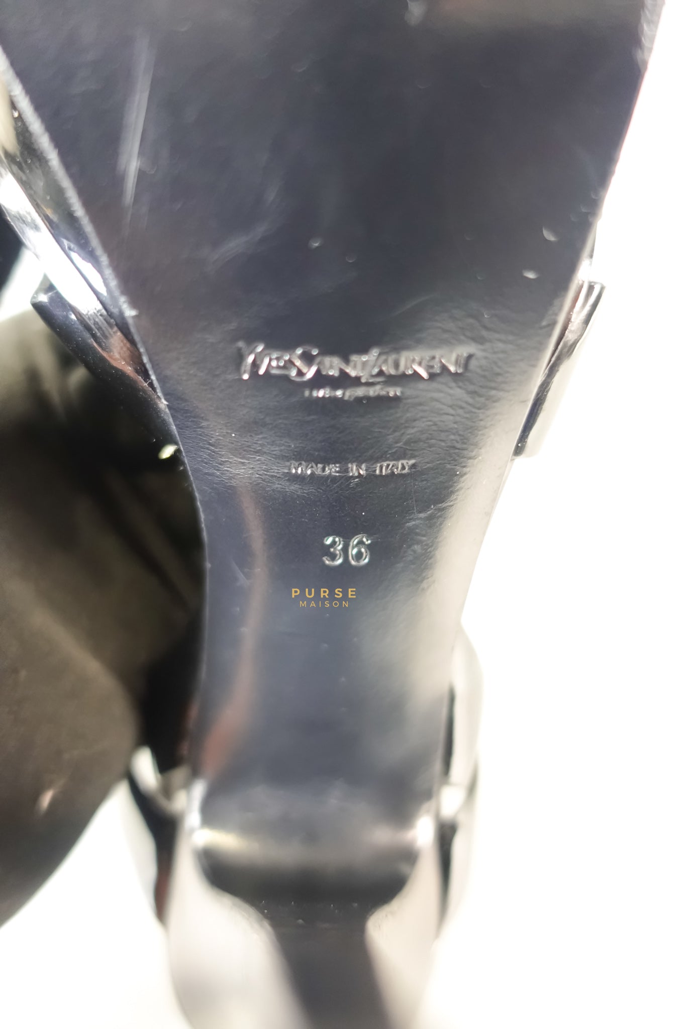 Tribute Leather Platform Sandal Patent Black High Heels (Size 36EU 23cm) | Purse Maison Luxury Bags Shop