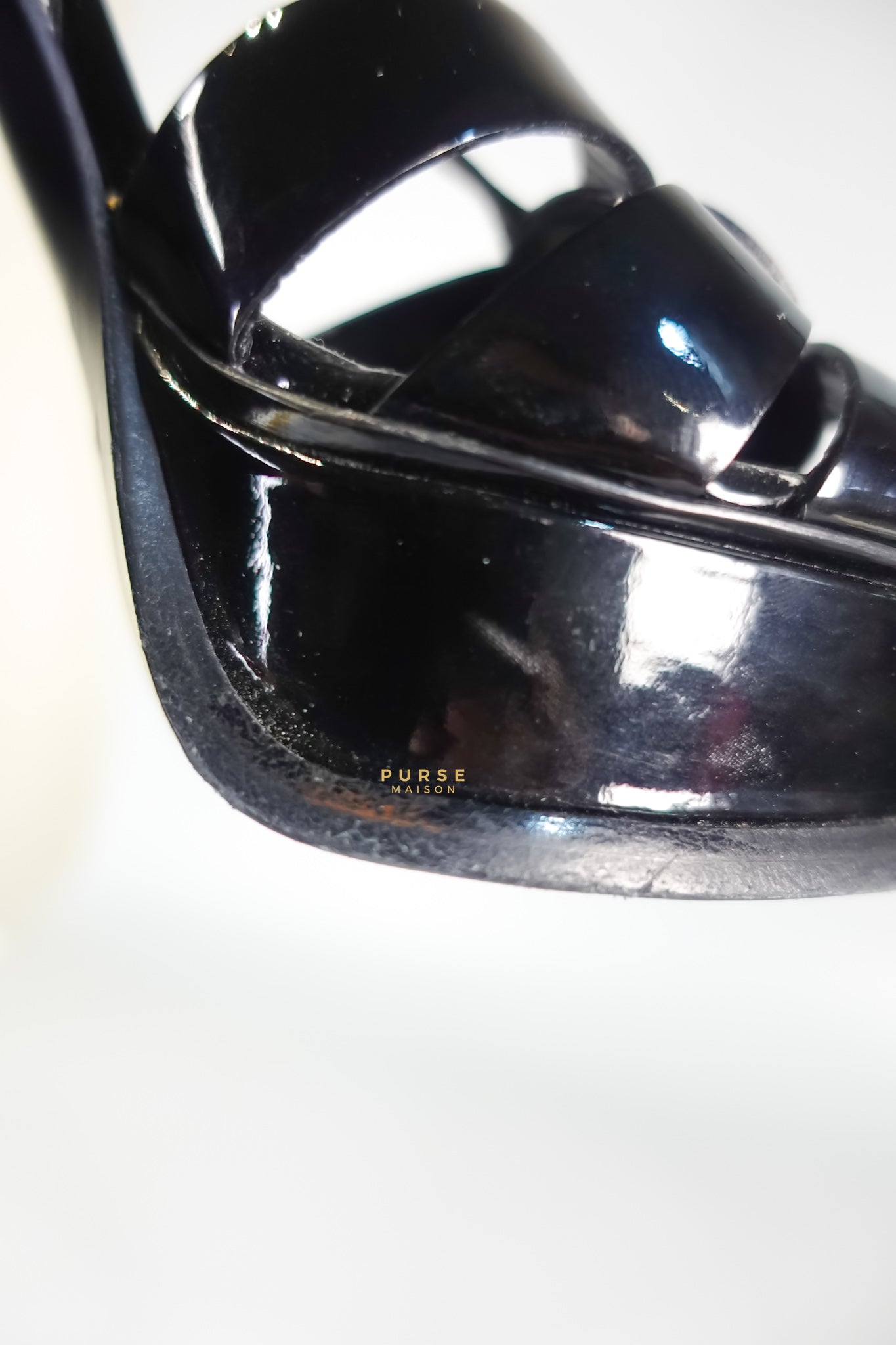 Tribute Leather Platform Sandal Patent Black High Heels (Size 36EU 23cm) | Purse Maison Luxury Bags Shop