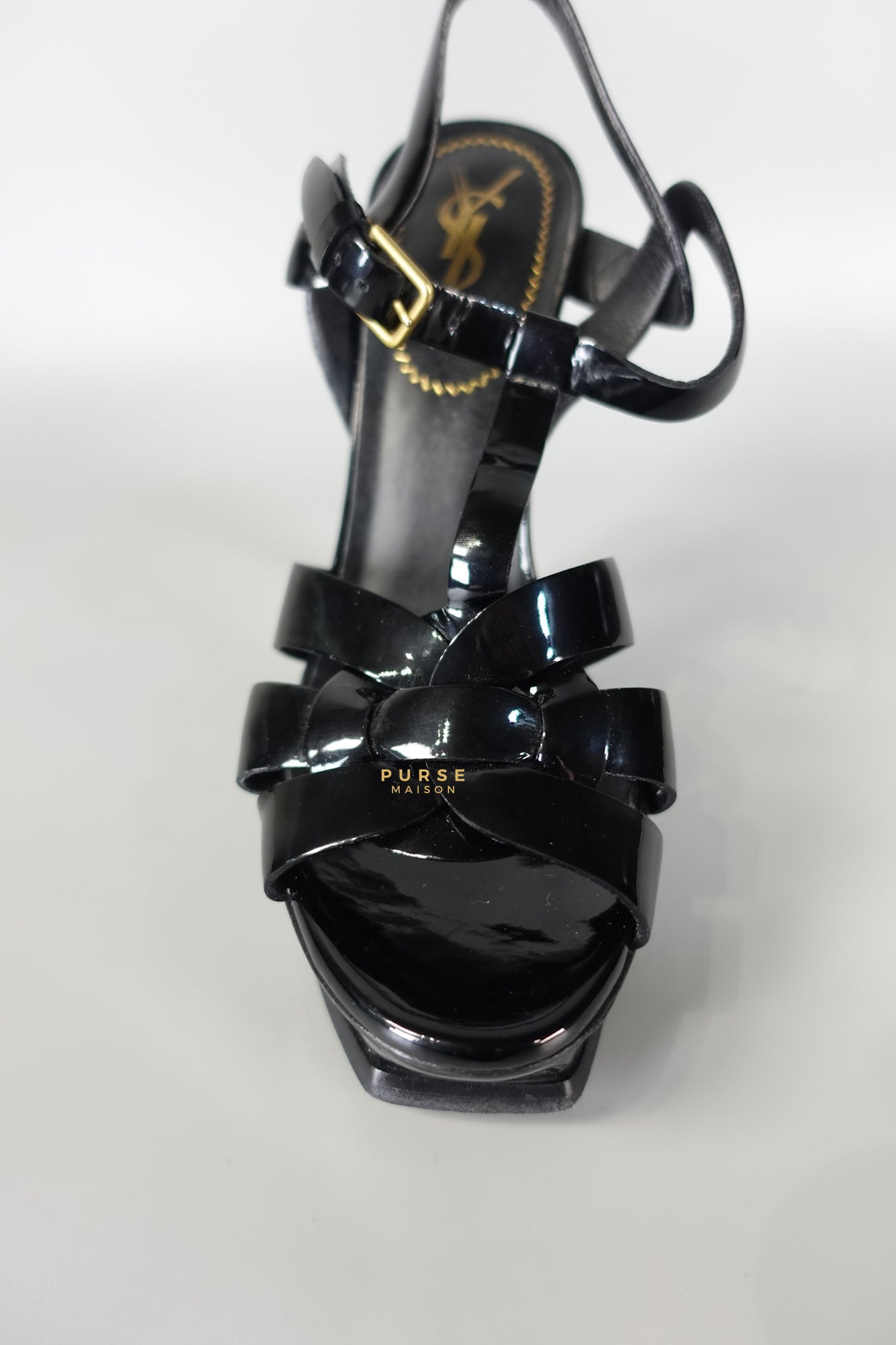 Tribute Leather Platform Sandal Patent Black High Heels (Size 36EU 23cm) | Purse Maison Luxury Bags Shop