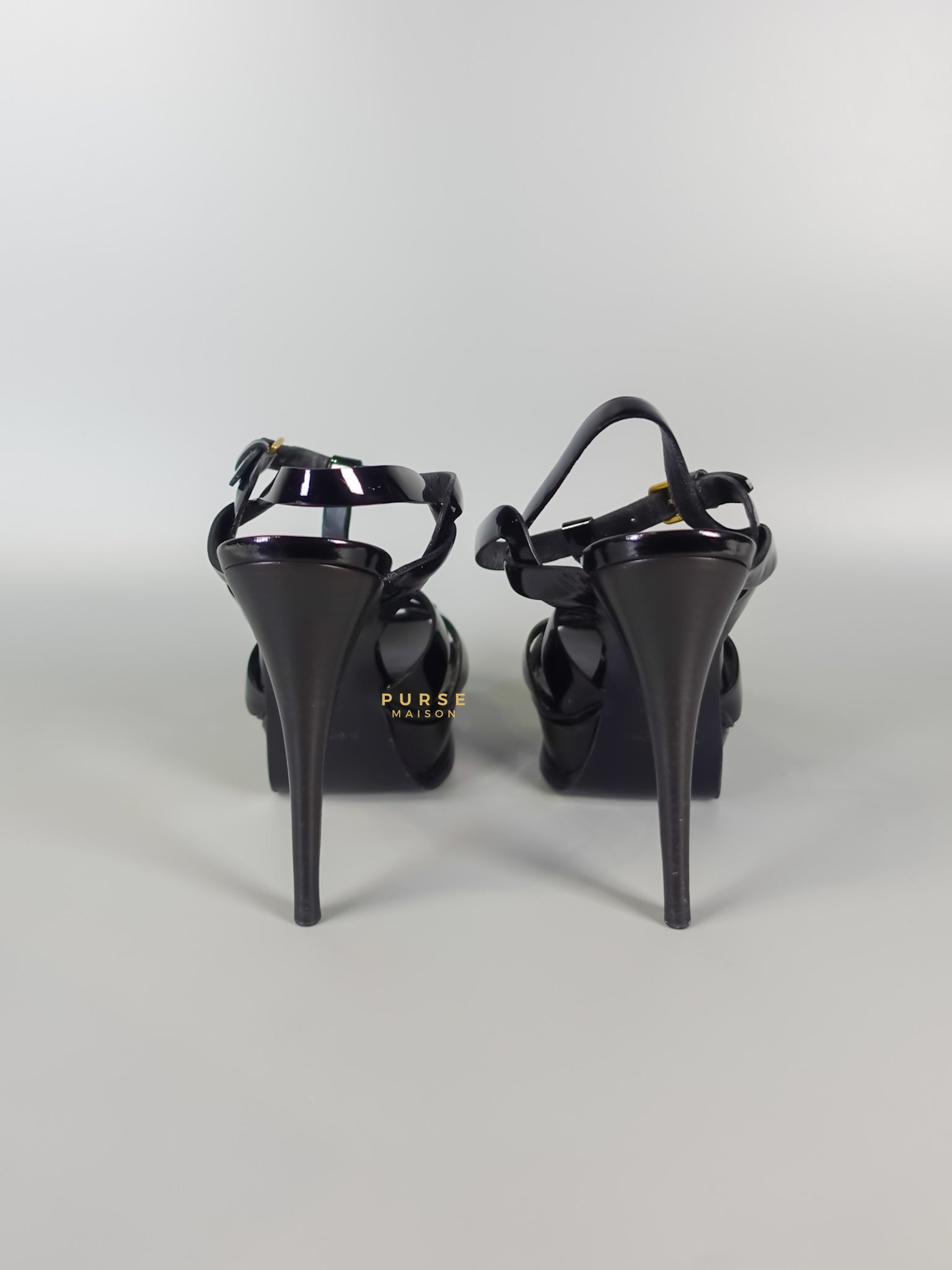 Tribute Leather Platform Sandal Patent Black High Heels (Size 36EU 23cm) | Purse Maison Luxury Bags Shop