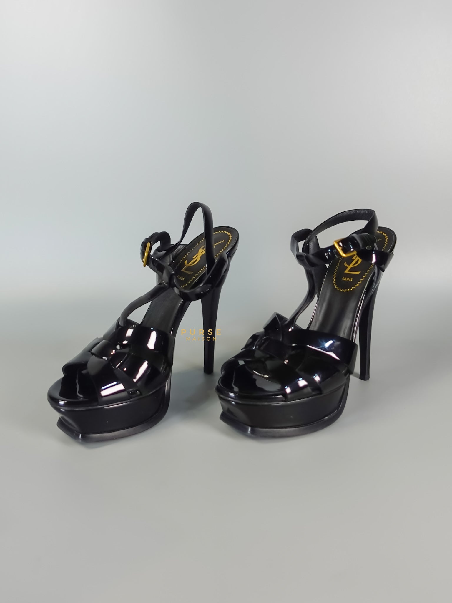 Tribute Leather Platform Sandal Patent Black High Heels (Size 36EU 23cm) | Purse Maison Luxury Bags Shop