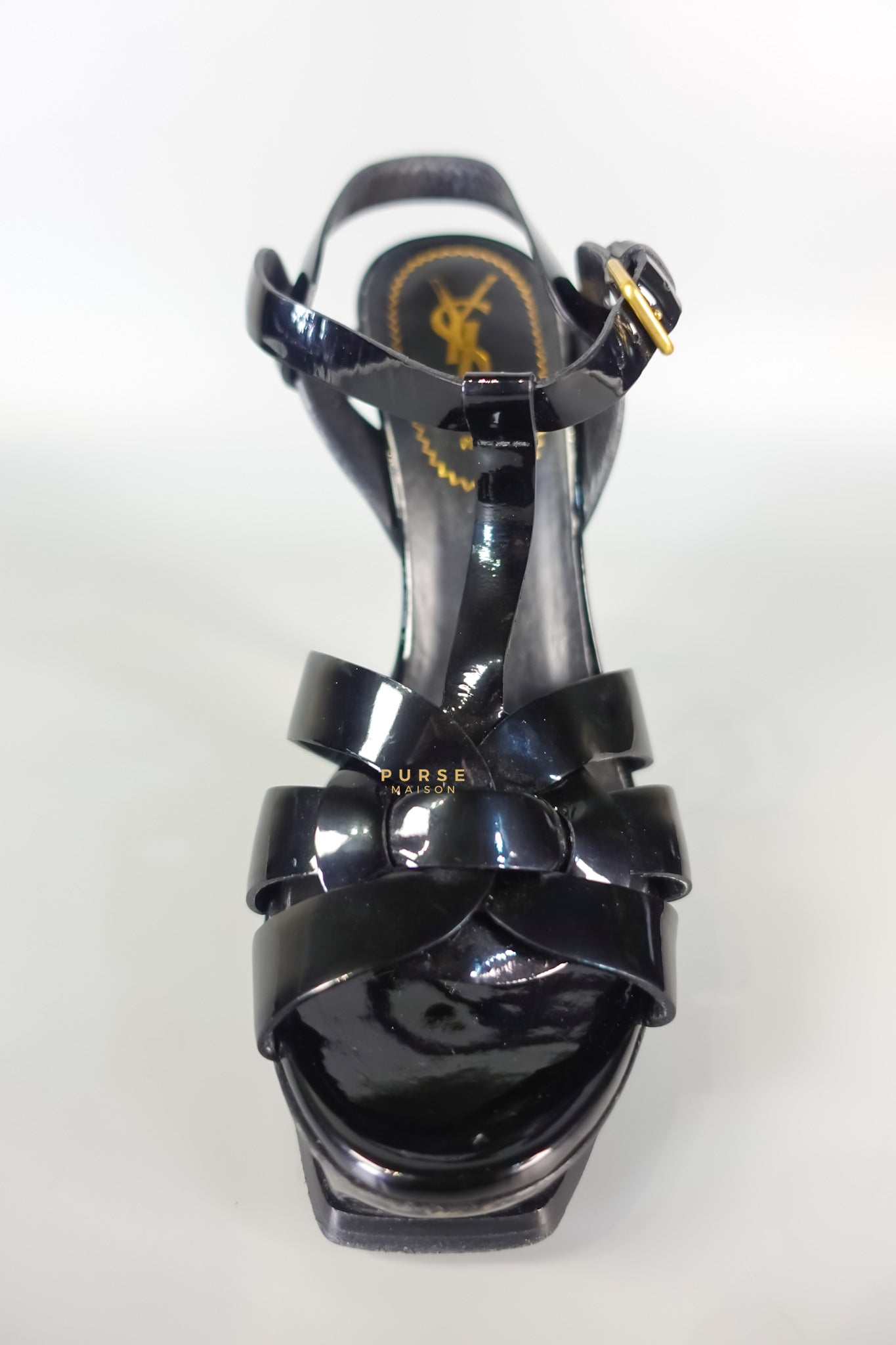 Tribute Leather Platform Sandal Patent Black High Heels (Size 36EU 23cm) | Purse Maison Luxury Bags Shop