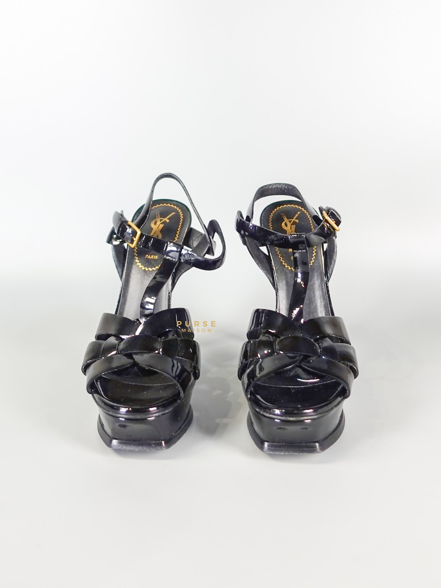 Tribute Leather Platform Sandal Patent Black High Heels (Size 36EU 23cm) | Purse Maison Luxury Bags Shop