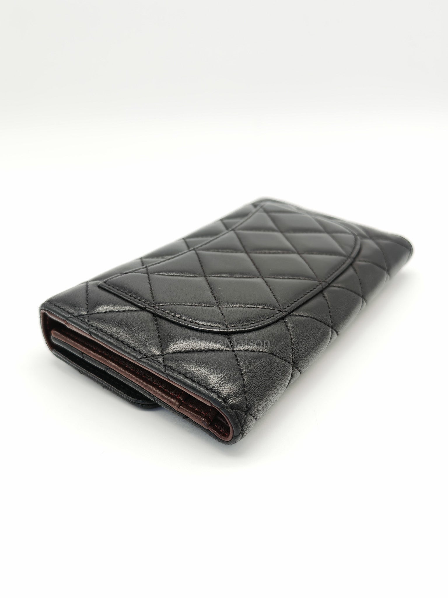 Trifold Long Wallet in Black Lambskin Leather & Gold Hardware Series 21 | Purse Maison Luxury Bags Shop