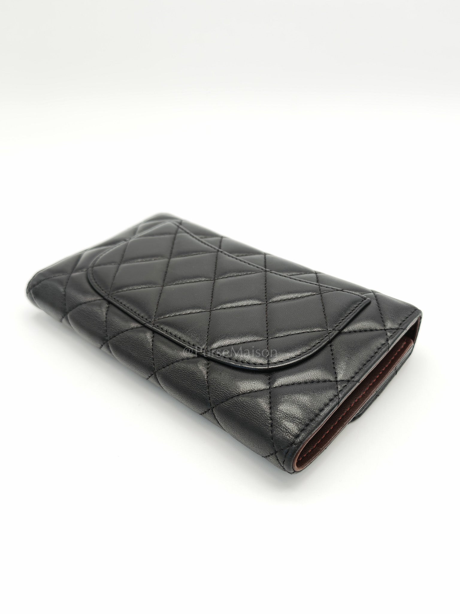 Trifold Long Wallet in Black Lambskin Leather & Gold Hardware Series 21 | Purse Maison Luxury Bags Shop
