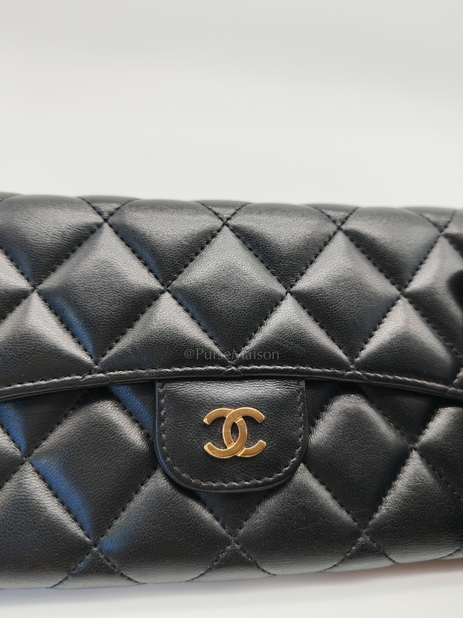 Trifold Long Wallet in Black Lambskin Leather & Gold Hardware Series 21 | Purse Maison Luxury Bags Shop