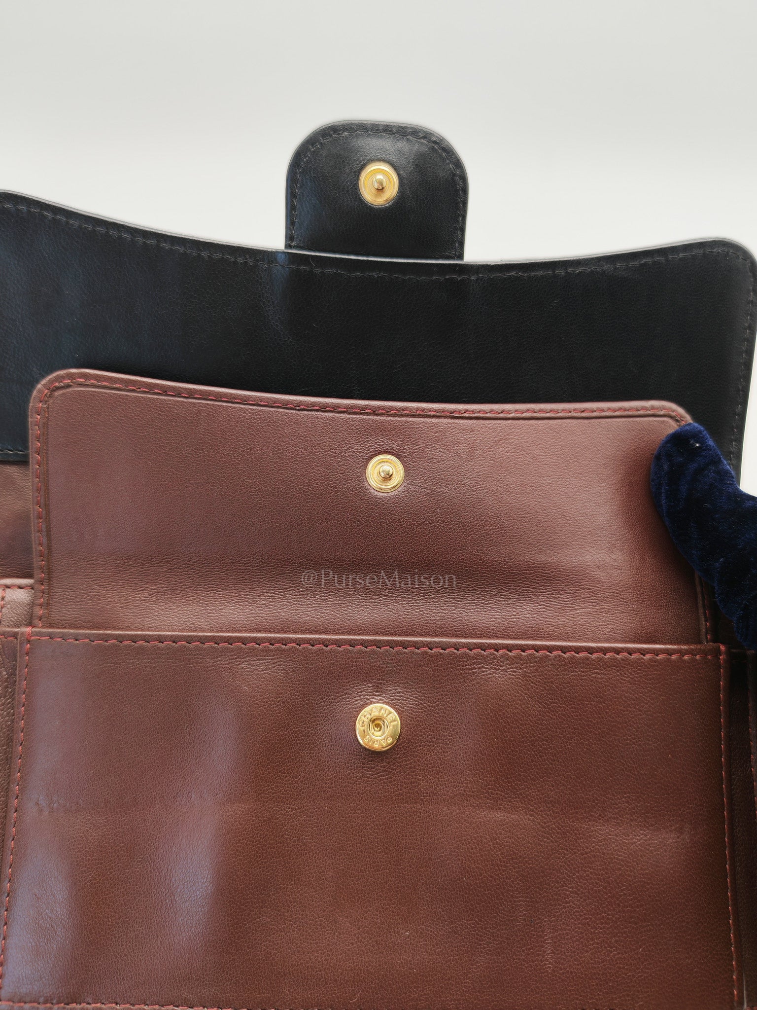 Trifold Long Wallet in Black Lambskin Leather & Gold Hardware Series 21 | Purse Maison Luxury Bags Shop
