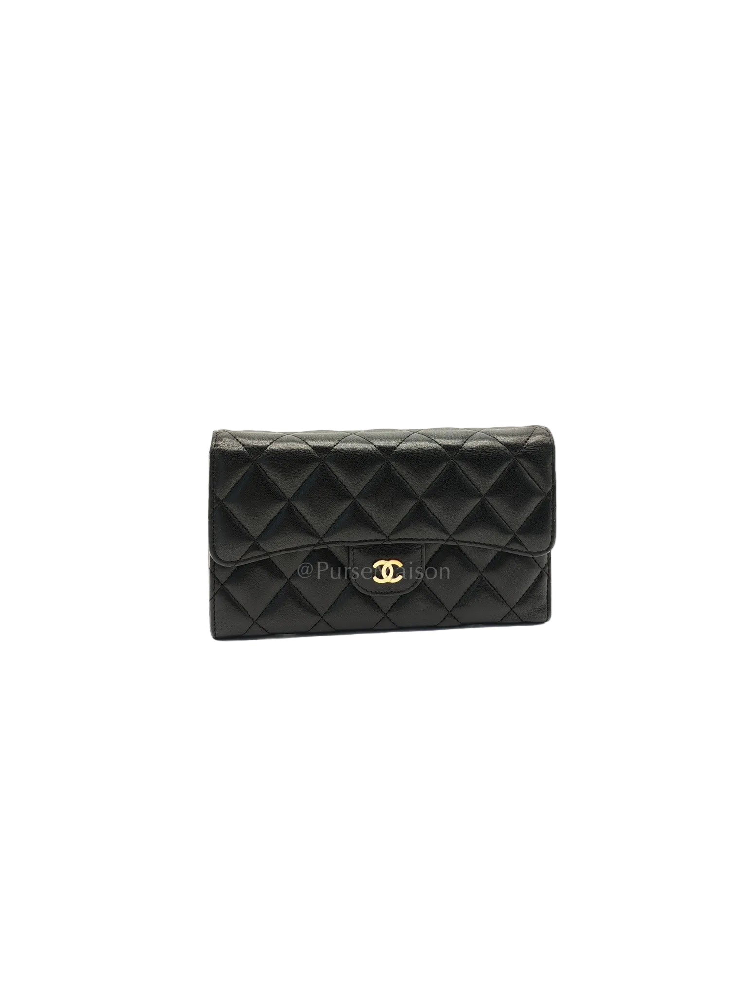 Trifold Long Wallet in Black Lambskin Leather & Gold Hardware Series 21 | Purse Maison Luxury Bags Shop